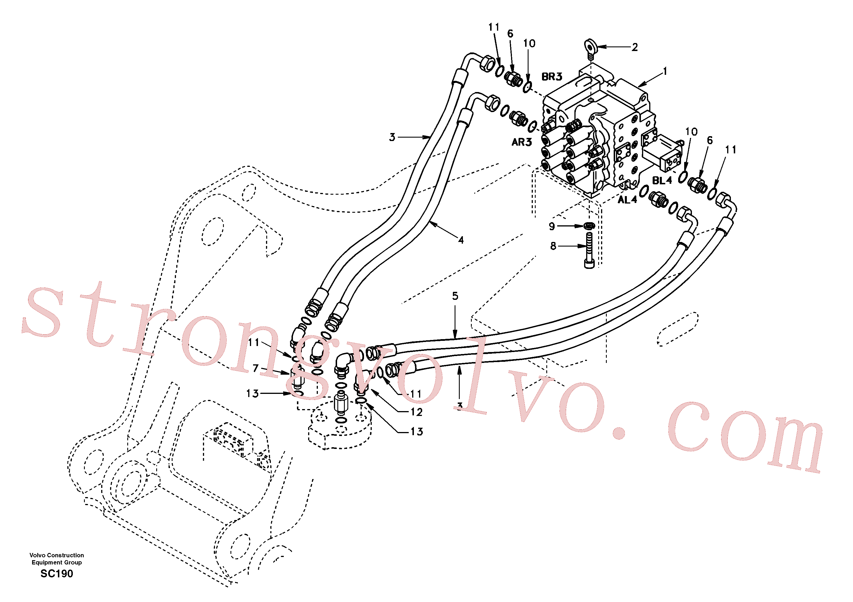 VOE14502133 Volvo Linha da rótula, válvula de comando à rótula(SC190 Montagem)