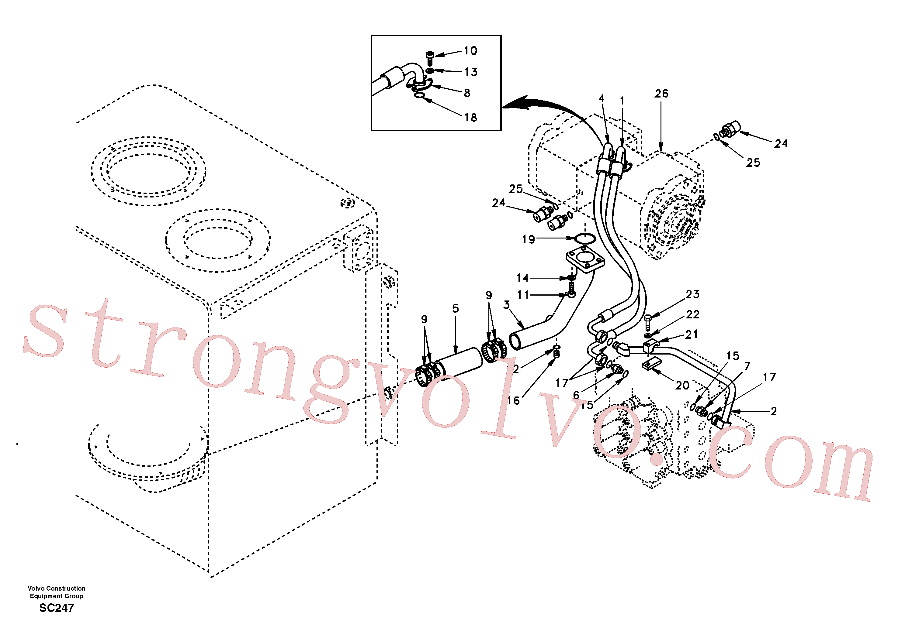 SA9372-42835 Volvo Sistema hidráulico, tanque hidráulico para a bomba hidráulica(SC247 Montagem)
