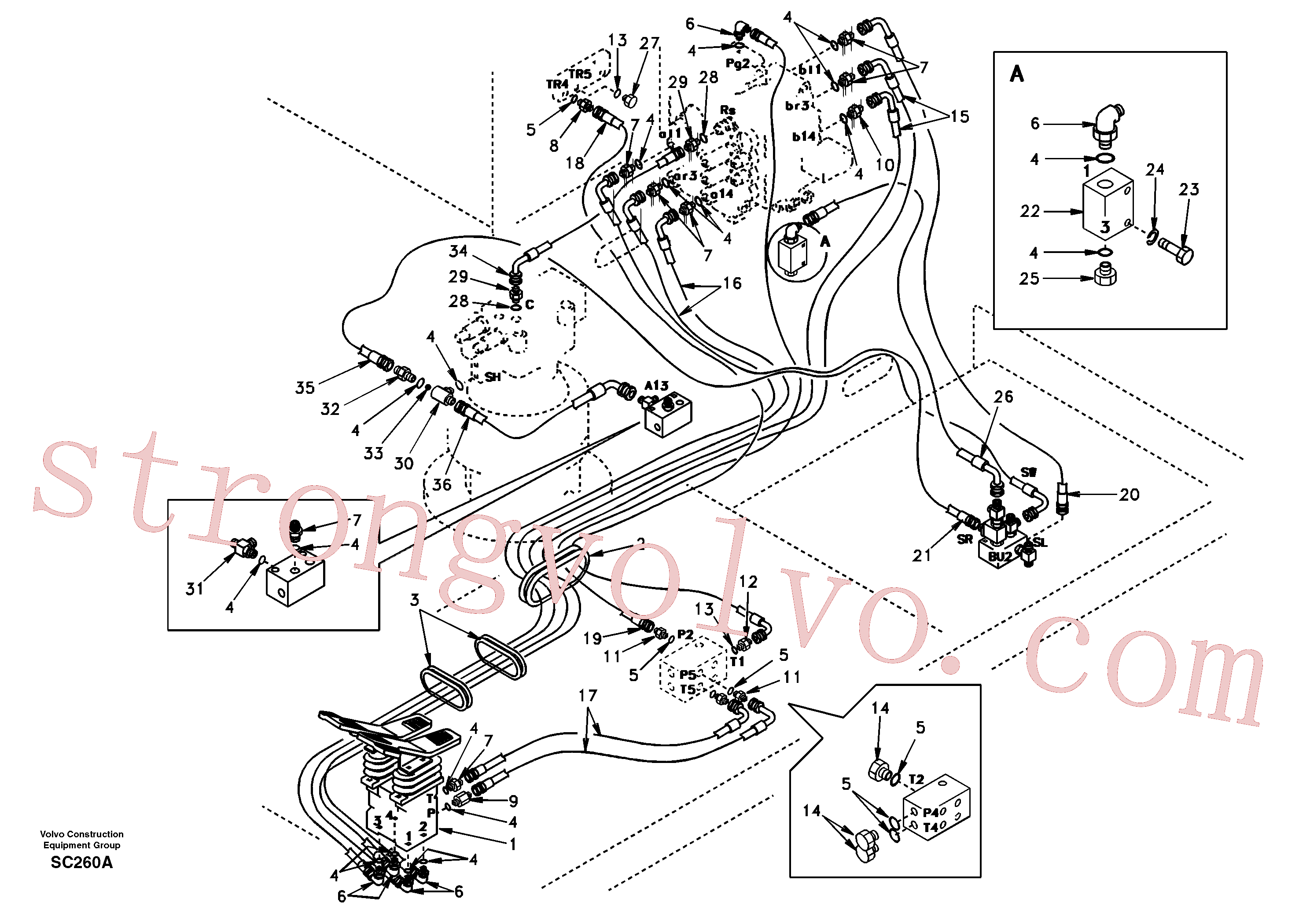 SA1048-13371 Volvo Sistema servomotor, válvula de comando para pedal da válvula de comando(SC260A Montagem)