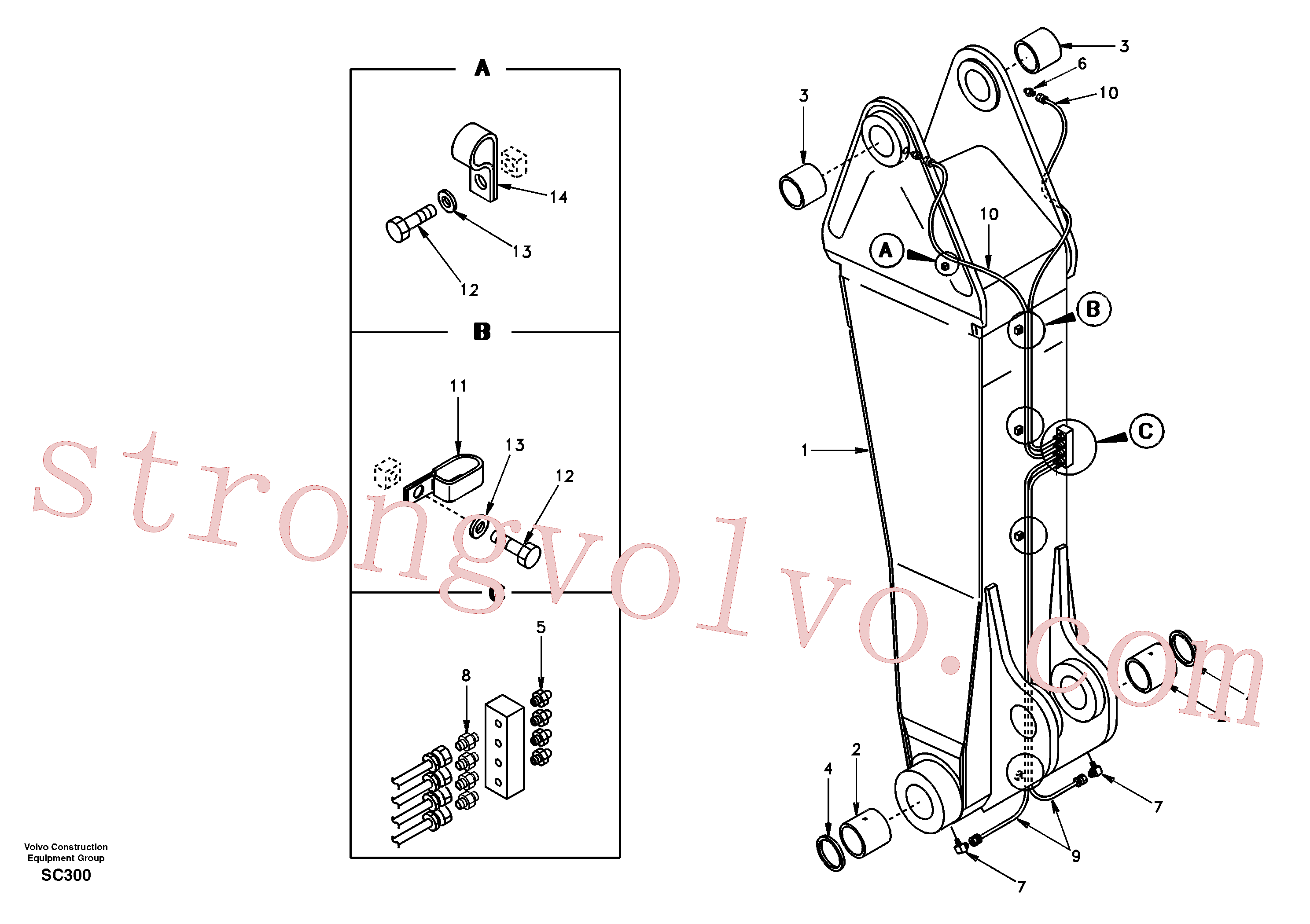 SA9482-02122 Volvo Lança e tubagem de massa lubrificante, ajustável 1ª(SC300 Montagem)