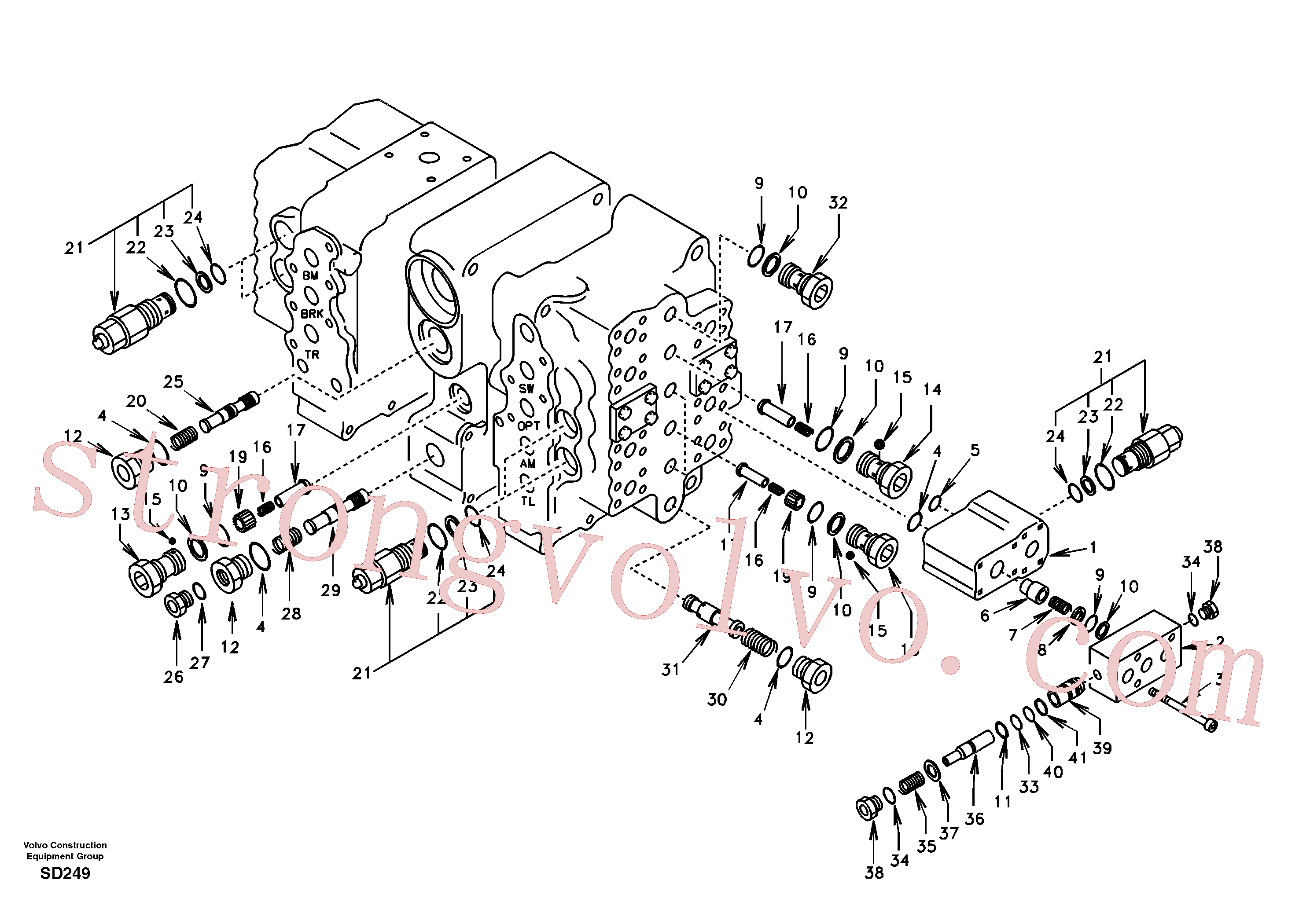 SA8230-00660 Volvo Válvula de comando, válvula de alívio e suspensão do braço de afundamento(SD249 Montagem)