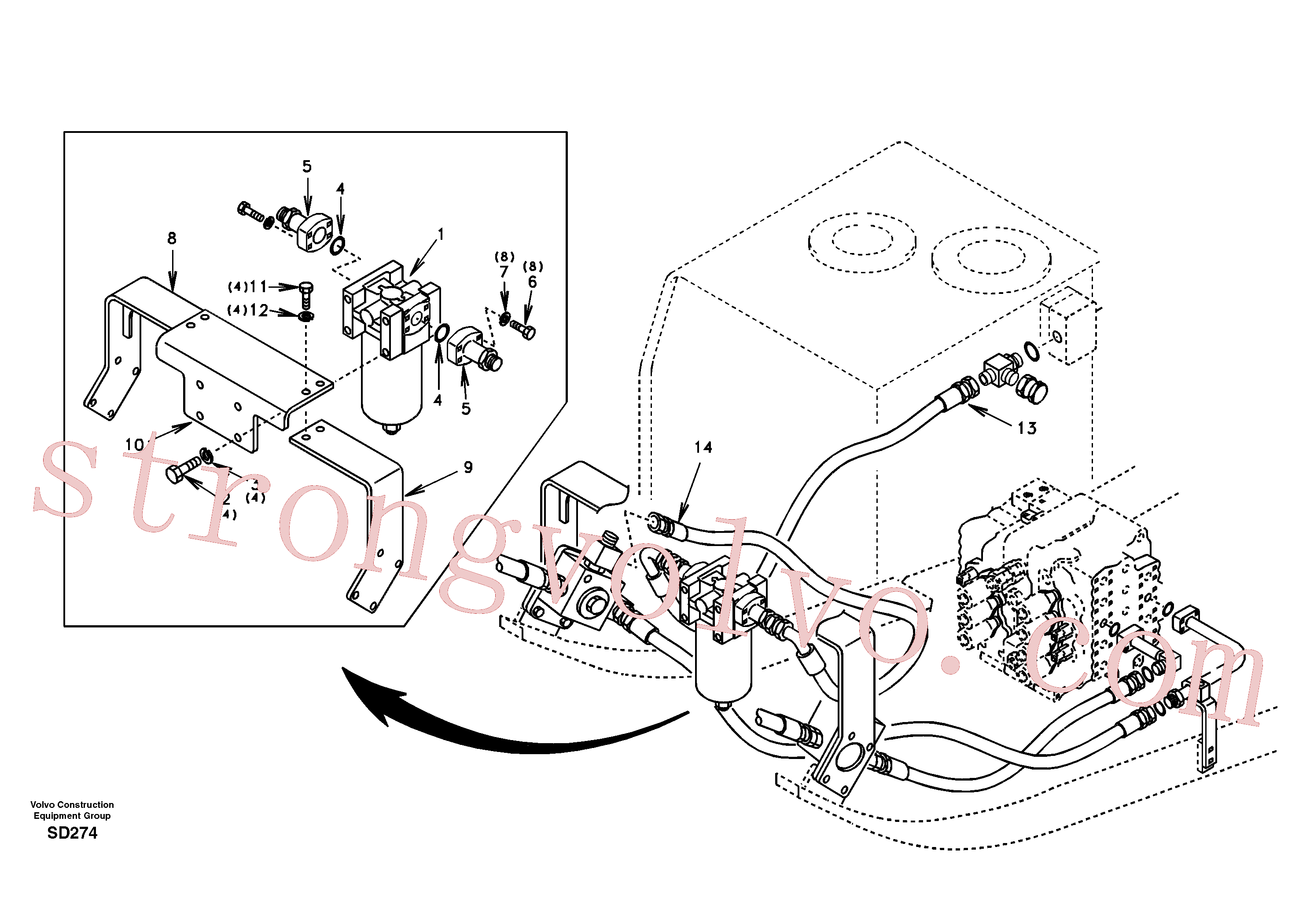 SA1142-05650 Volvo Hidráulica de serviço, martelo e cortador para filtro de retorno(SD274 Montagem)