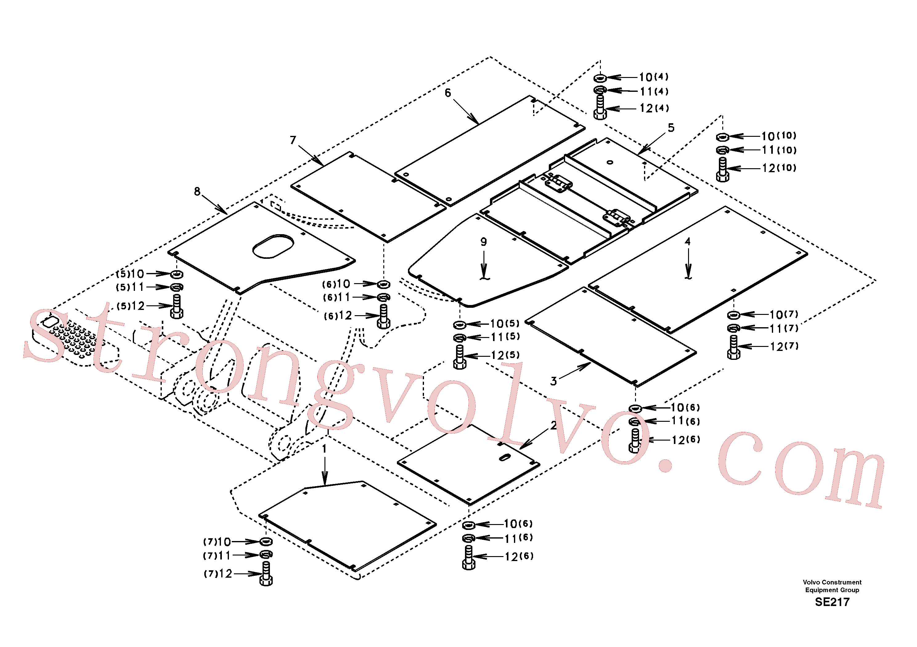 SA2051-01950 Volvo Escotilhas sob o motor, bombas hidráulicas, arrefecedor, válvula m. e depósito de combustível(SE217 Montagem)