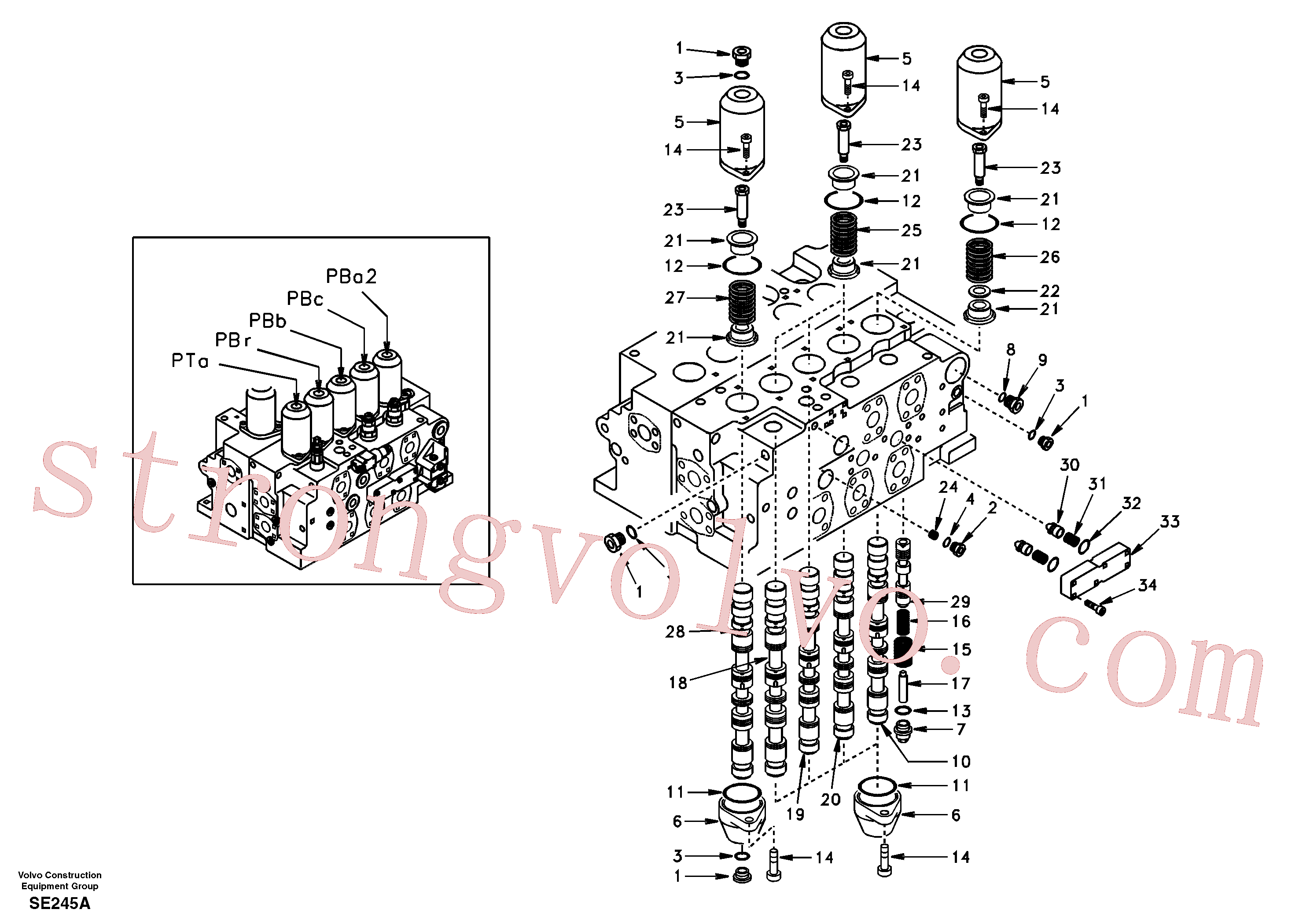 SA9016-21007 Volvo Válvula mestra de comando, lança, balde e curso do lado direito(SE245A Montagem)