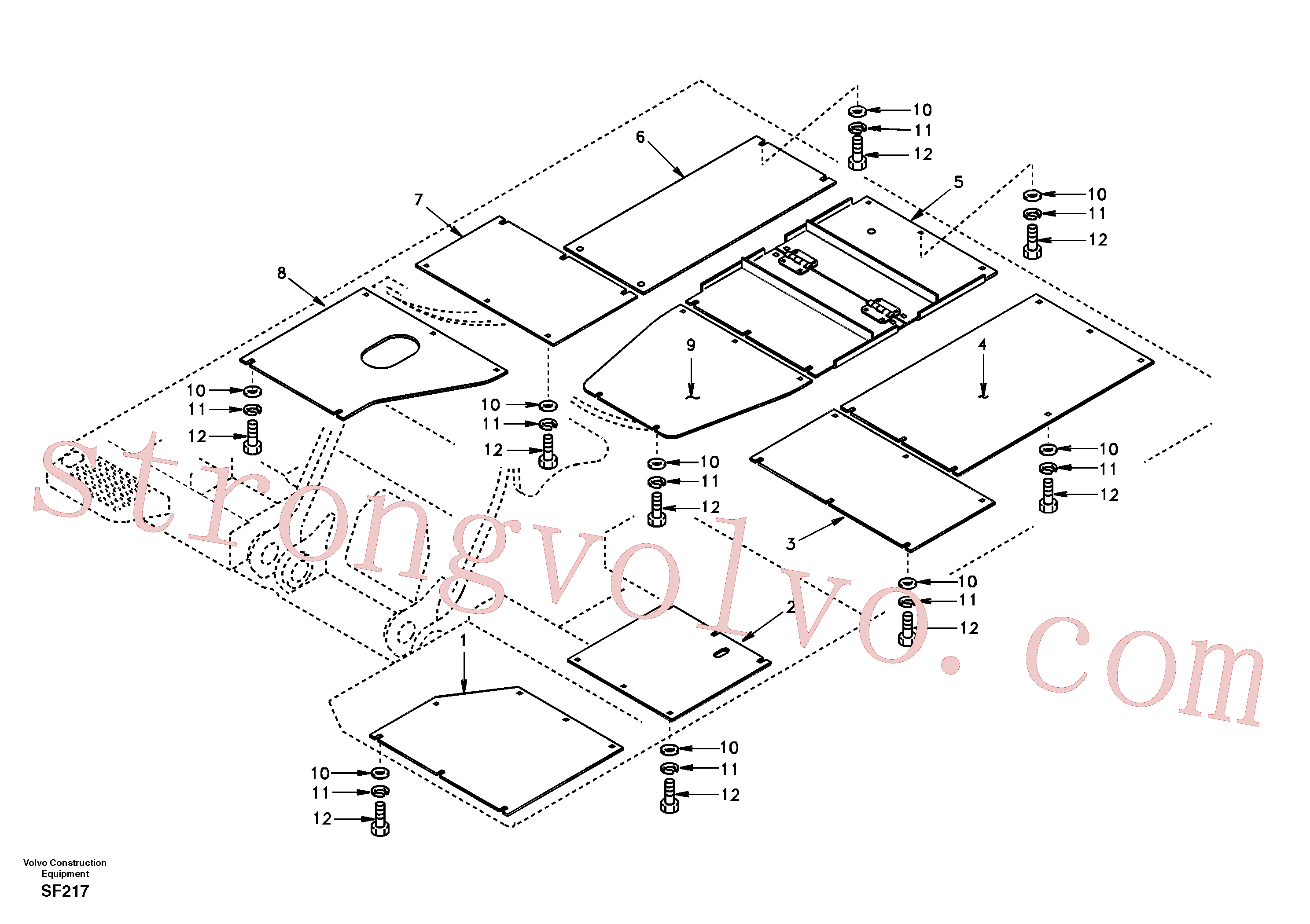 SA2051-01950 Volvo Escotilhas sob o motor, bombas hidráulicas, arrefecedor, válvula m. e depósito de combustível(SF217 Montagem)