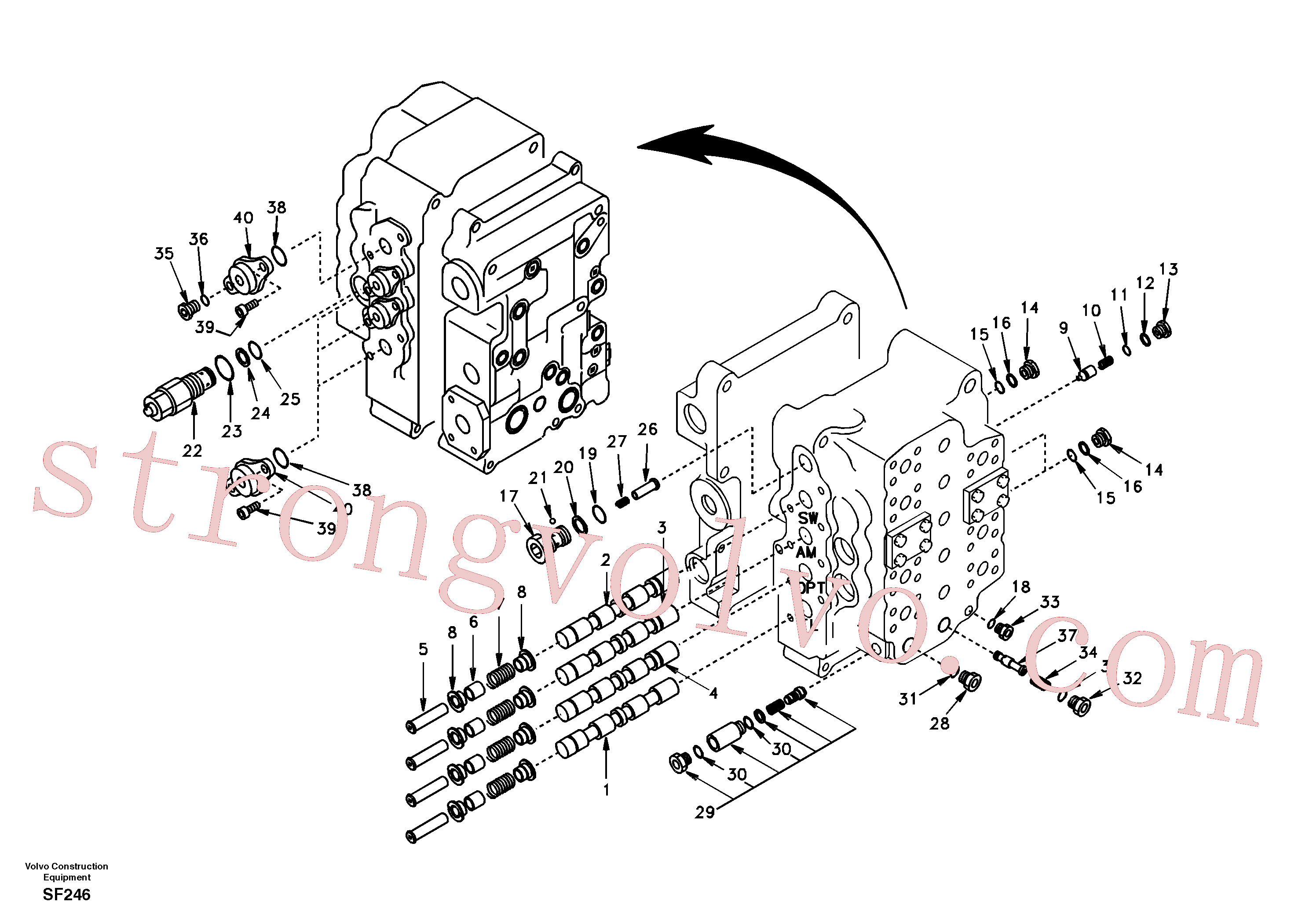 SA8230-00390 Volvo Válvula mestra de comando, rotação, opção, braço de afundamento e curso do lado esquerdo(SF246 Montagem)