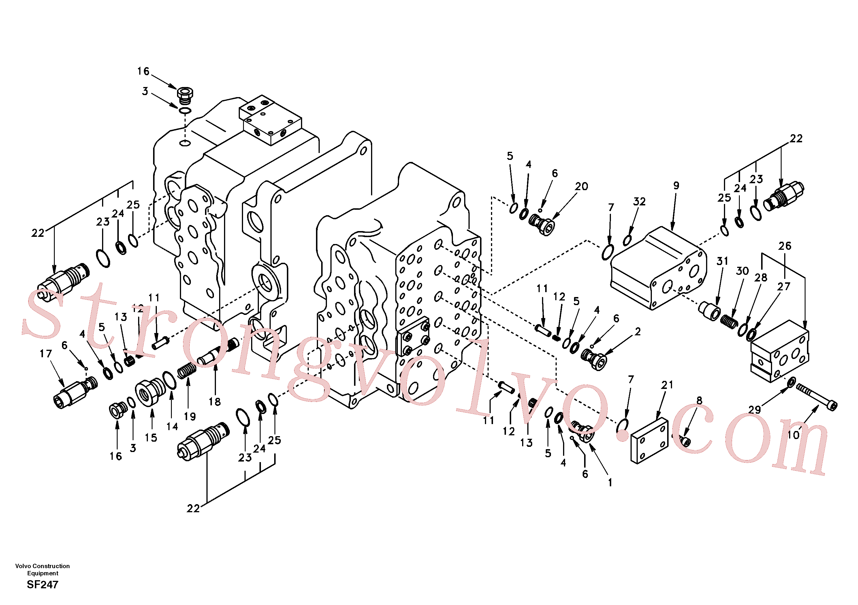 SA8230-36100 Volvo Válvula de comando, válvula de alívio e suspensão do braço de afundamento(SF247 Montagem)