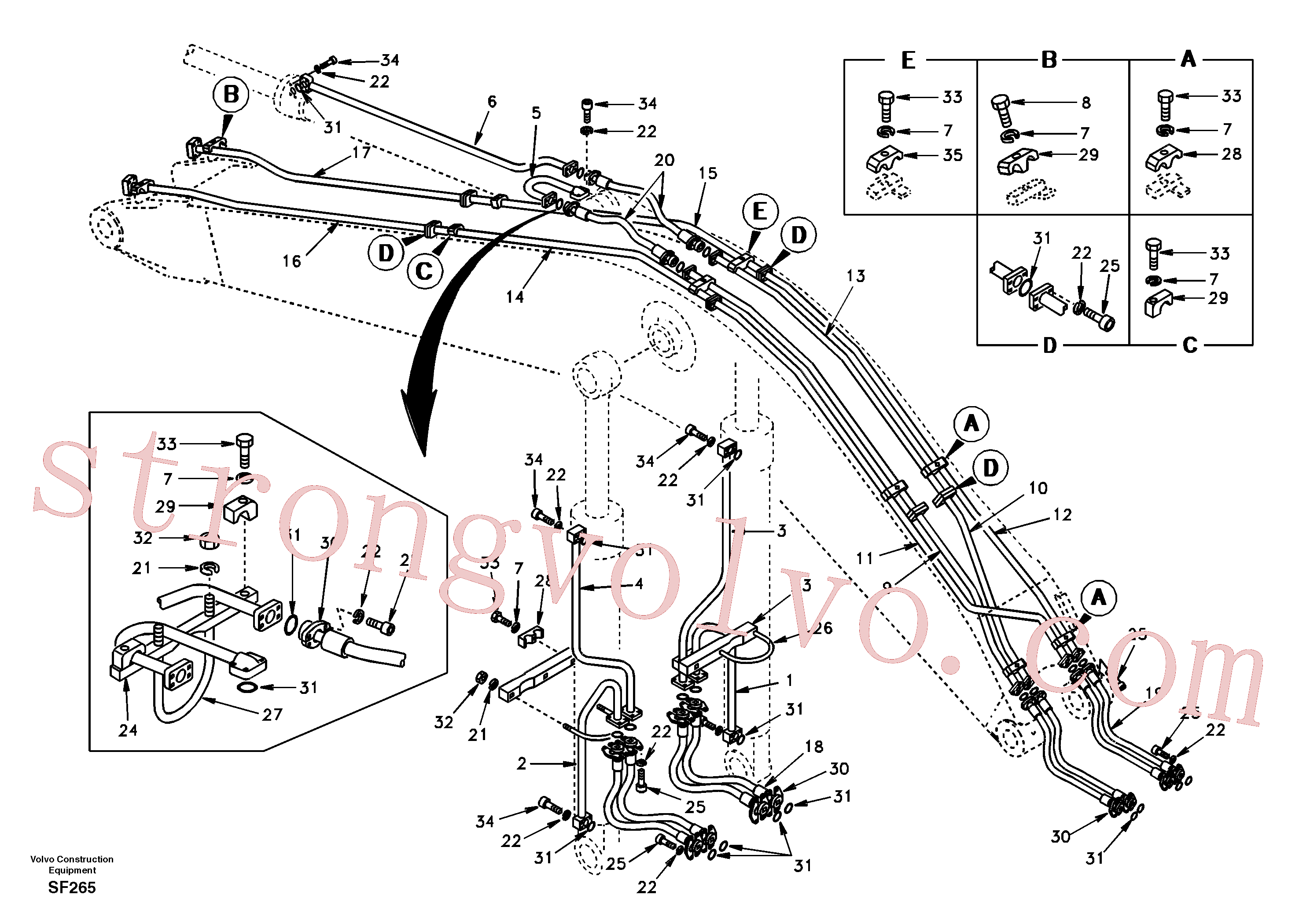SA1074-03091 Volvo Hidráulica de serviço, lança(SF265 Montagem)