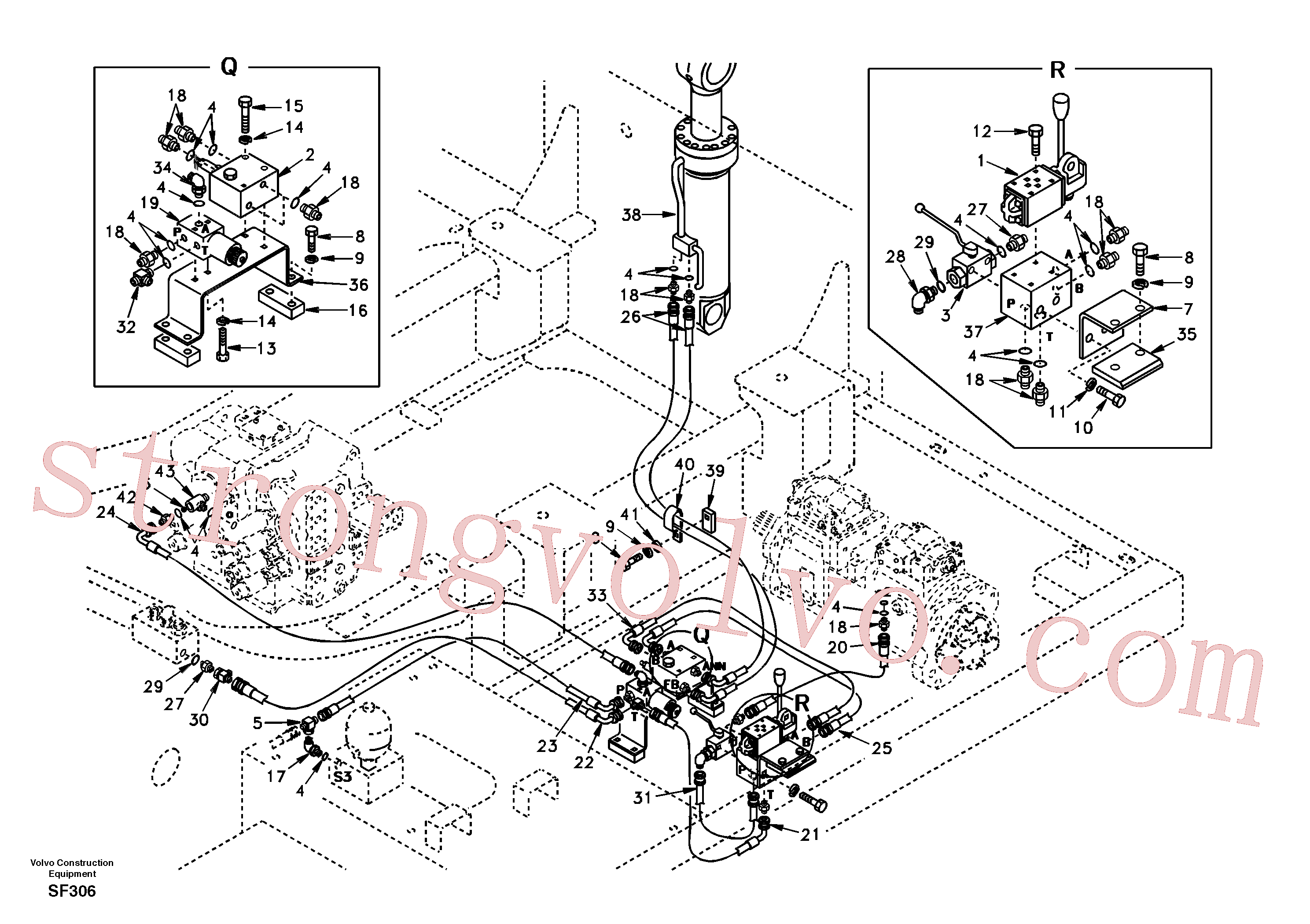 SA1074-07481 Volvo Sistema hidráulico de trabalho, remoção de contrapeso.(SF306 Montagem)