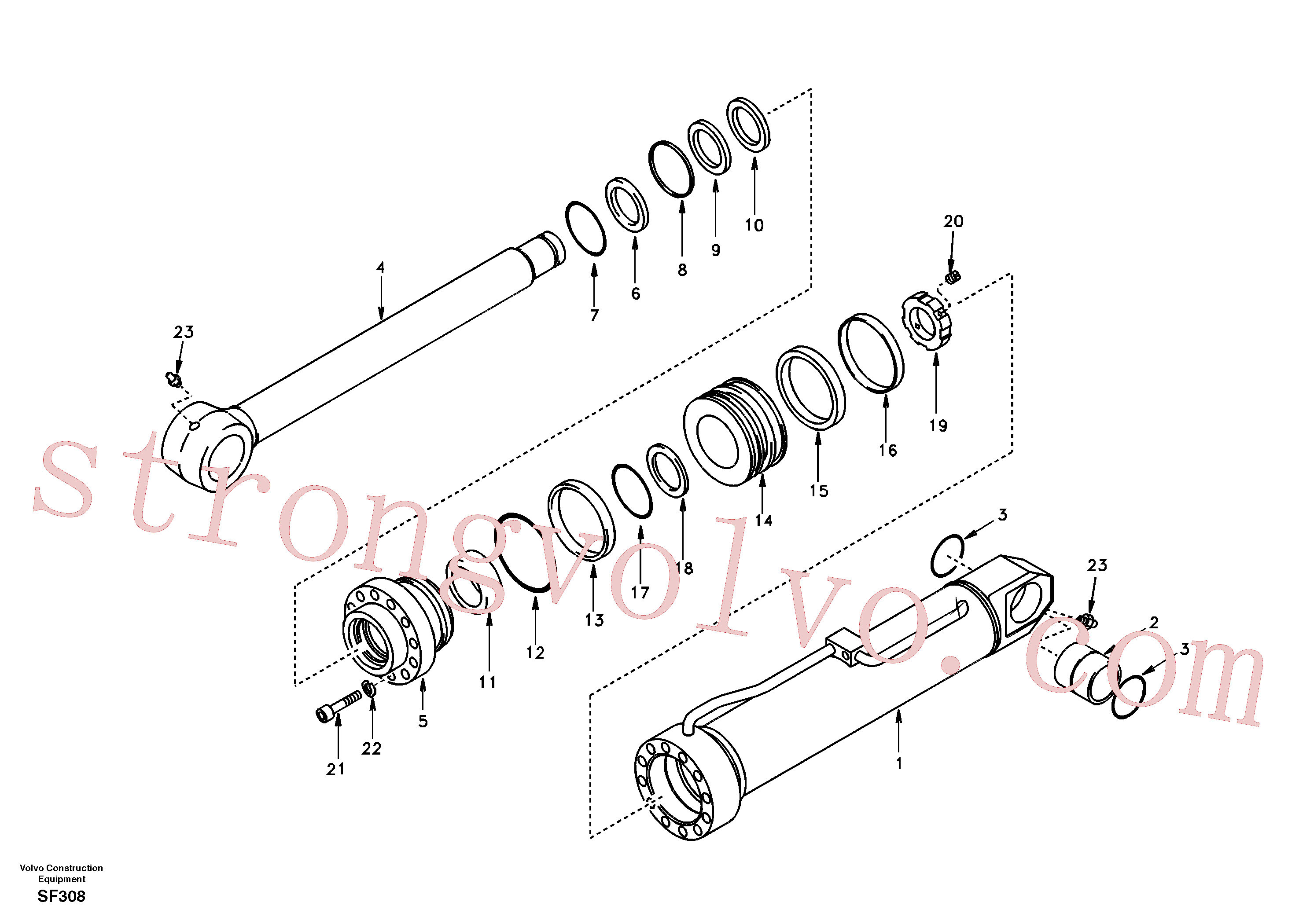 SA9023-11005 Volvo Cilindro hidráulico, remoção de contrapeso.(SF308 Montagem)