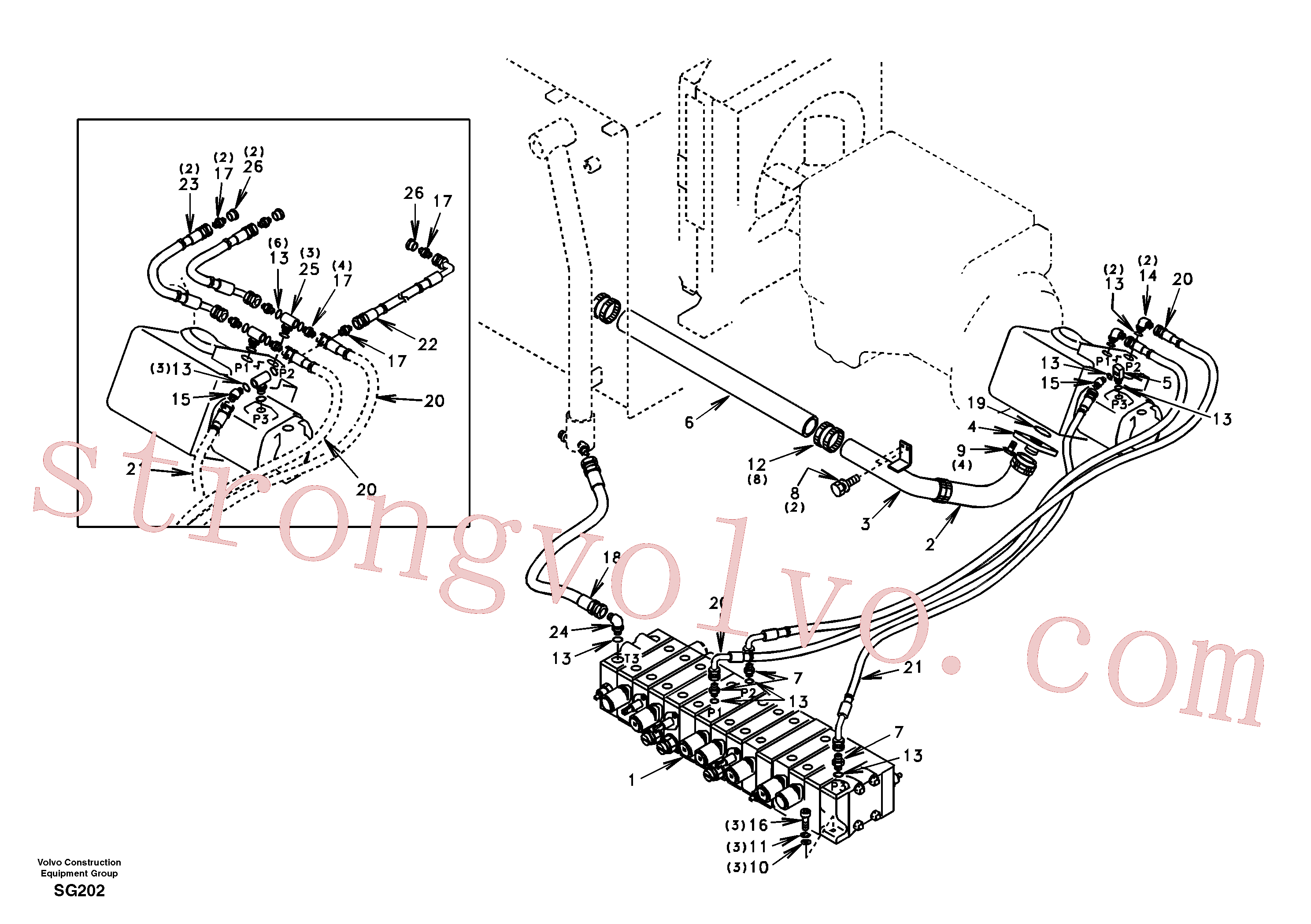 SA9411-95160 Volvo Sistema hidráulico, tanque hidráulico para a bomba hidráulica(SG202 Montagem)