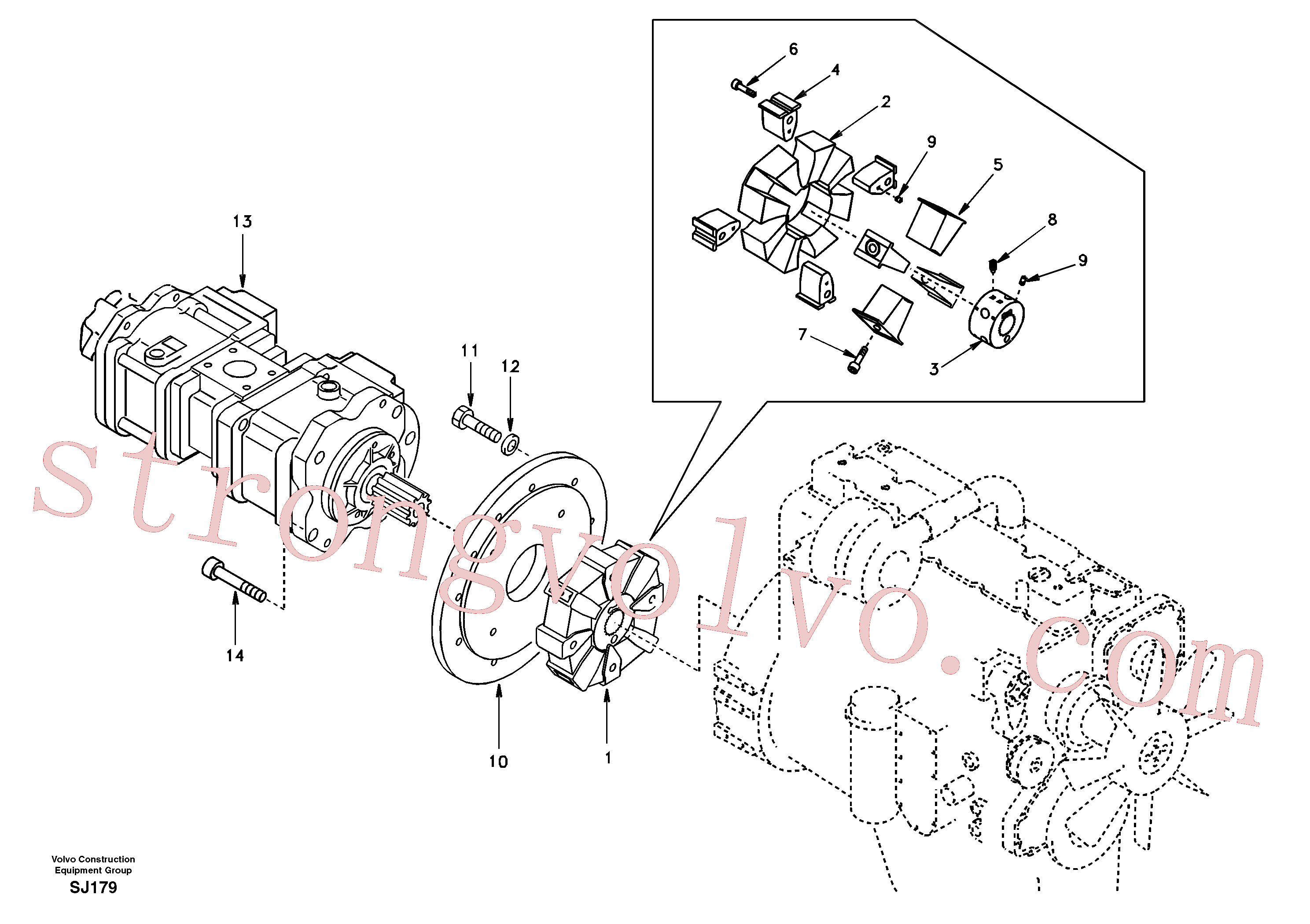 SADF046 Volvo Caixa de engrenagens da bomba com peças de montagem(SJ179 Montagem)