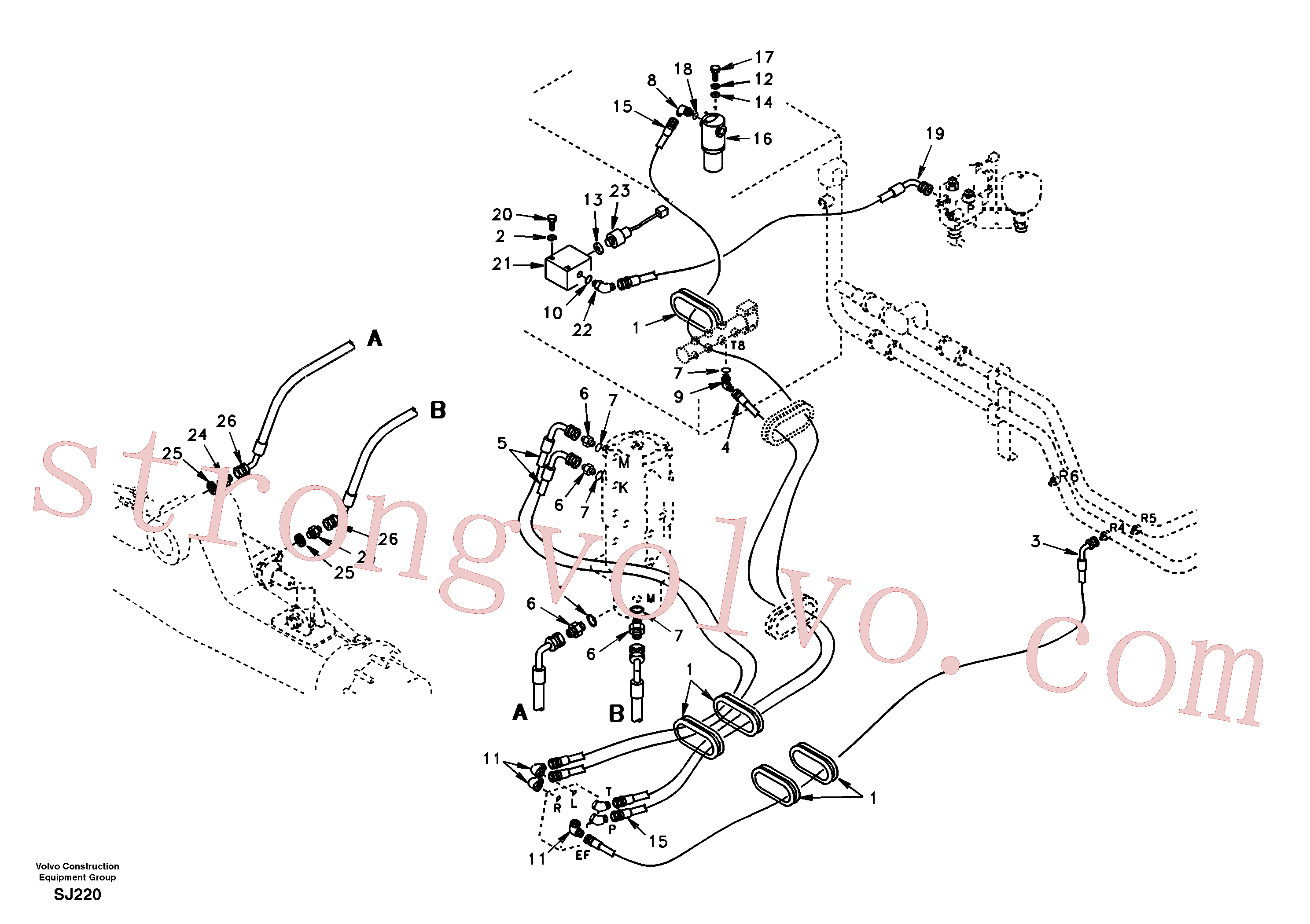 SA9414-11030 Volvo Sistema hidráulico, linha da direcção(SJ220 Montagem)