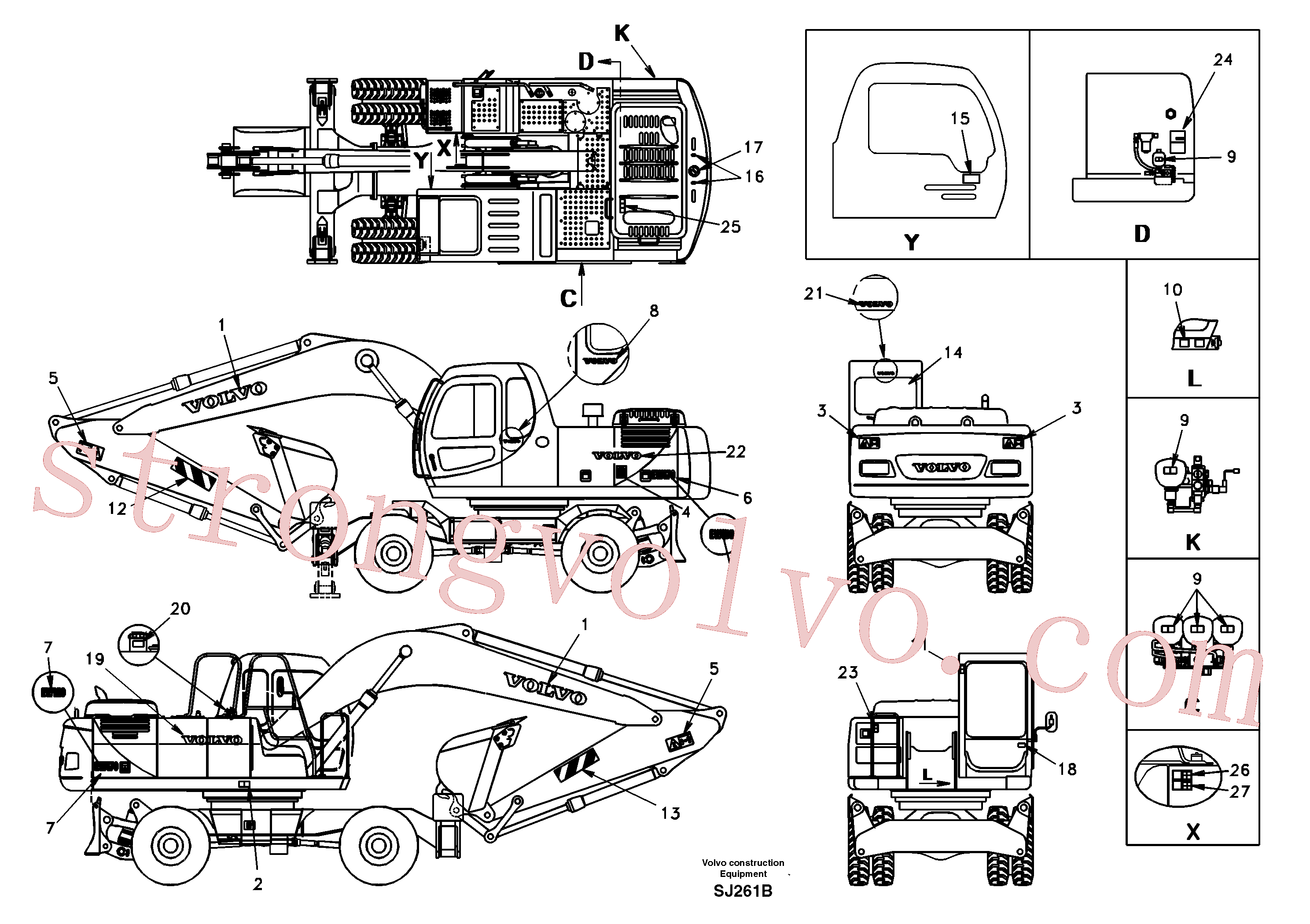 SA1192-03840 Volvo Etiqueta adesiva, localização exterior(SJ261B Montagem)