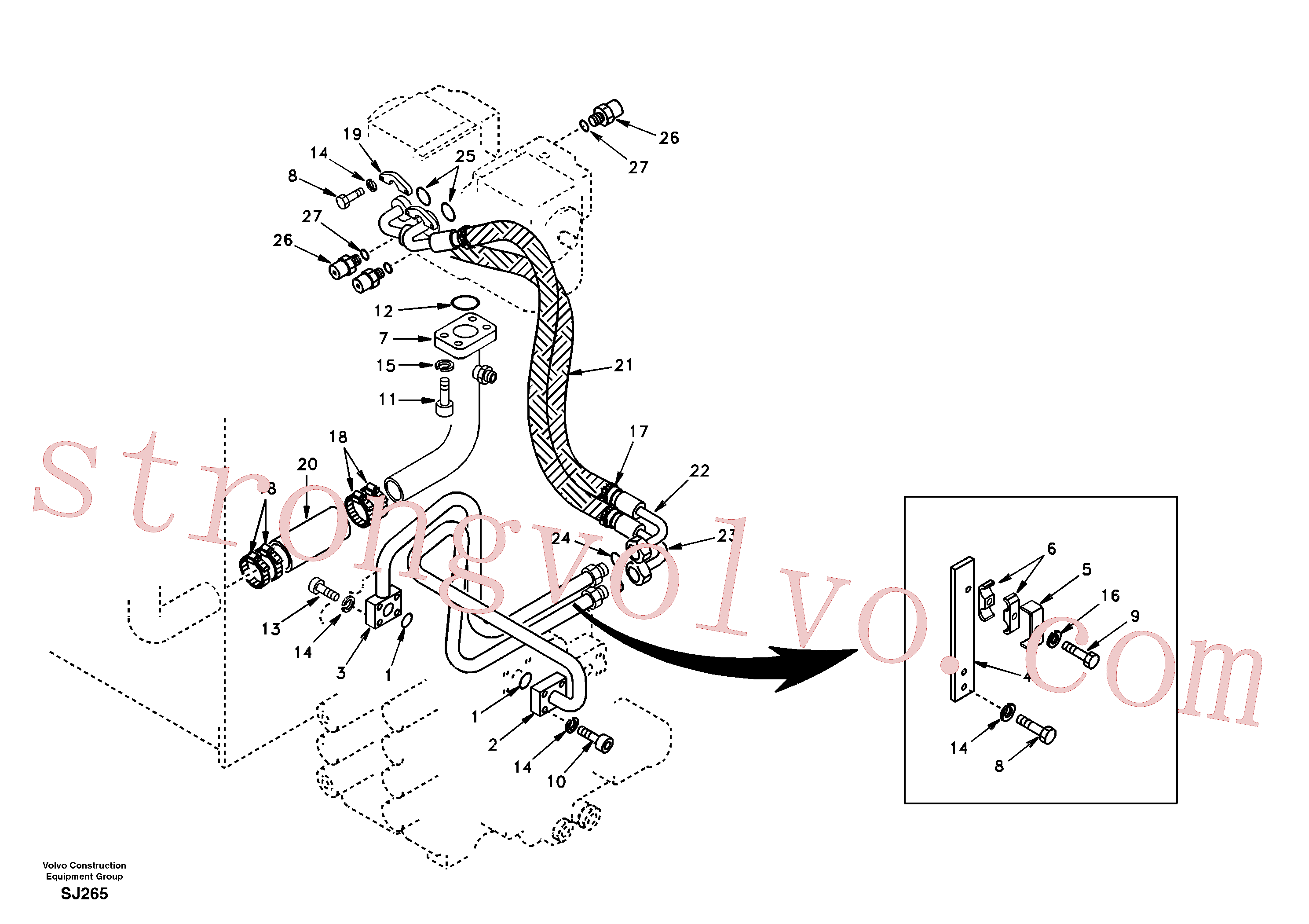 SA9016-21011 Volvo Sistema hidráulico, tanque hidráulico para a bomba hidráulica(SJ265 Montagem)