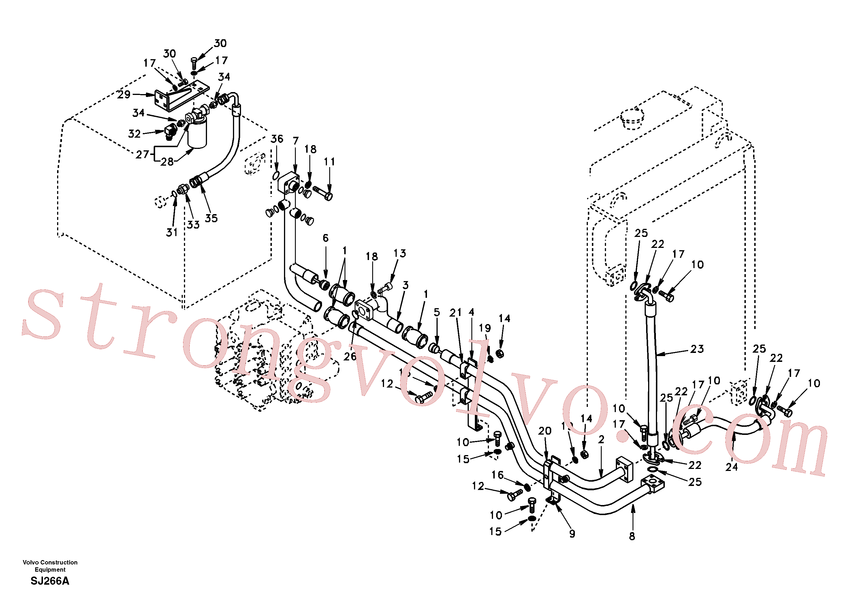 SA9453-05212 Volvo Sistema hidráulico, tanque hidráulico para o refrigerador de óleo hidráulico(SJ266A Montagem)