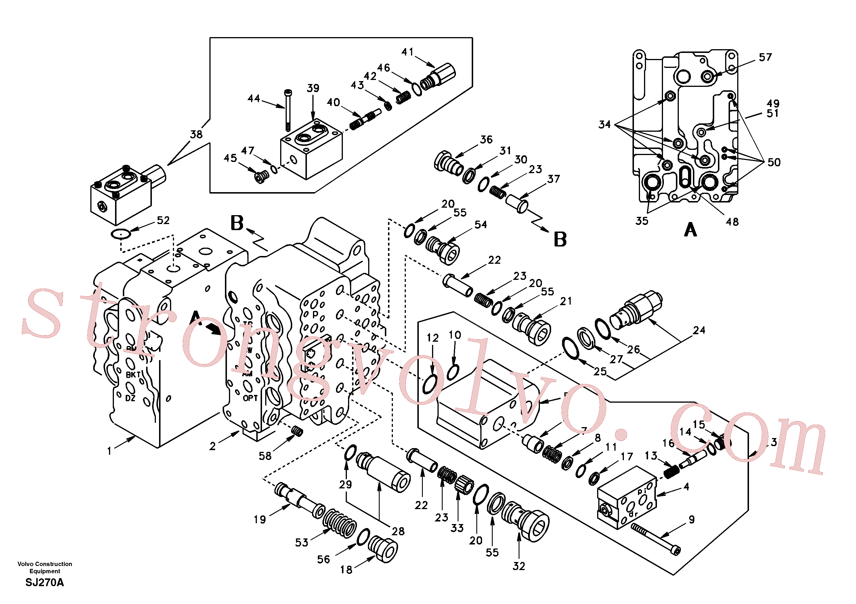 SA7271-11040 Volvo Válvula de comando, válvula de alívio e suspensão do braço de afundamento(SJ270A Montagem)