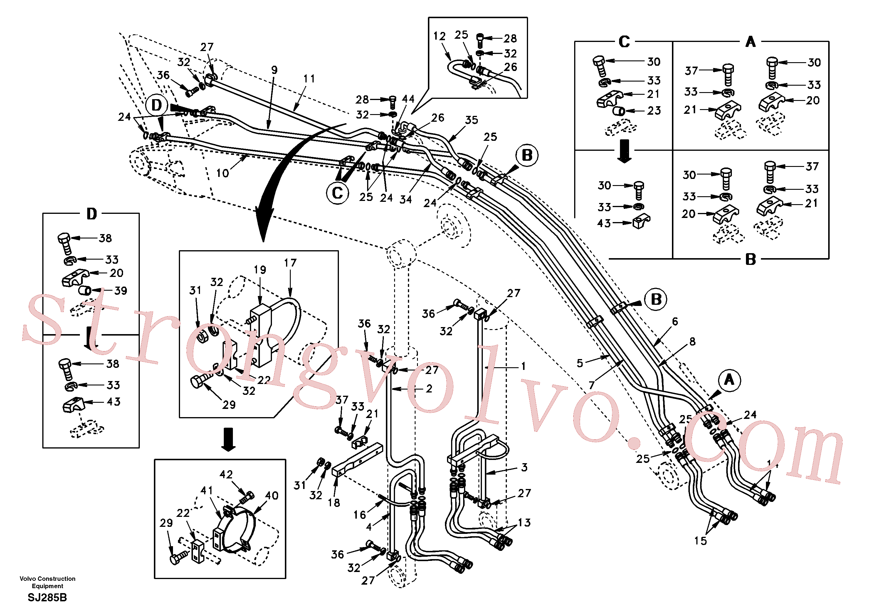 SA9376-03327 Volvo Hidráulica de serviço, lança(SJ285B Montagem)