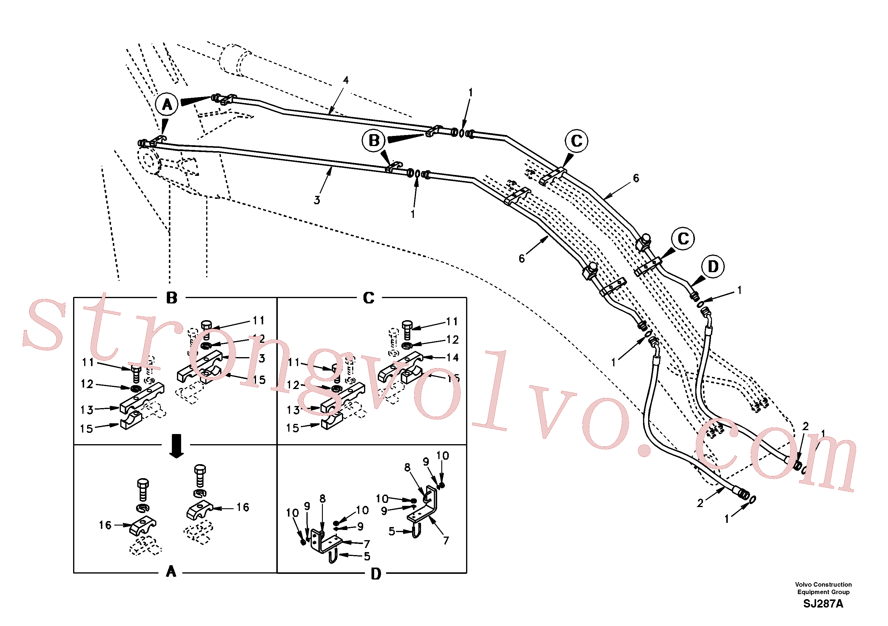 SA1174-52020 Volvo Hidráulica de serviço, martelo e cortador para lança(SJ287A Montagem)
