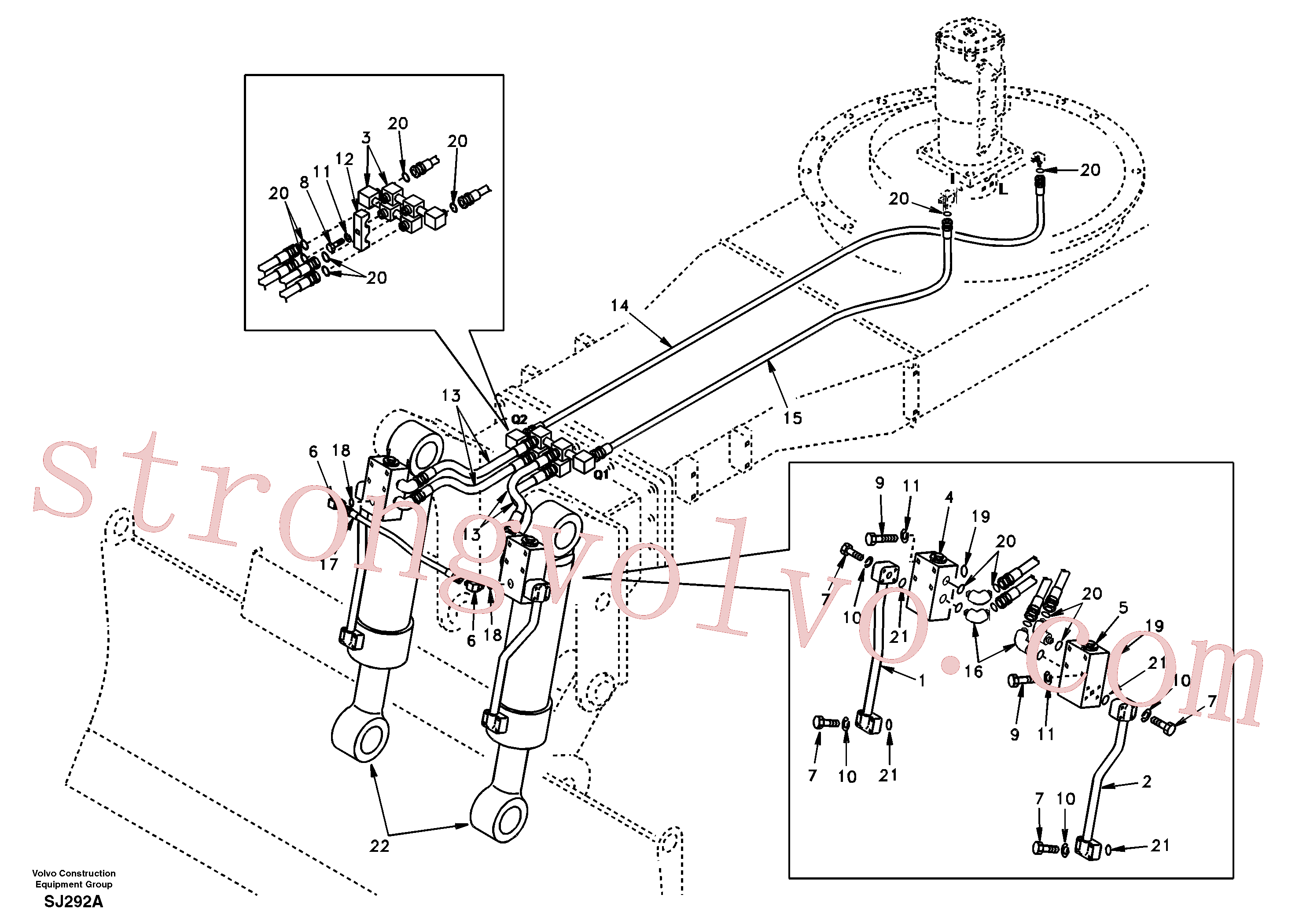 SA4142-11440 Volvo Sistema hidráulico de trabalho, lâmina niveladora dianteira(SJ292A Montagem)