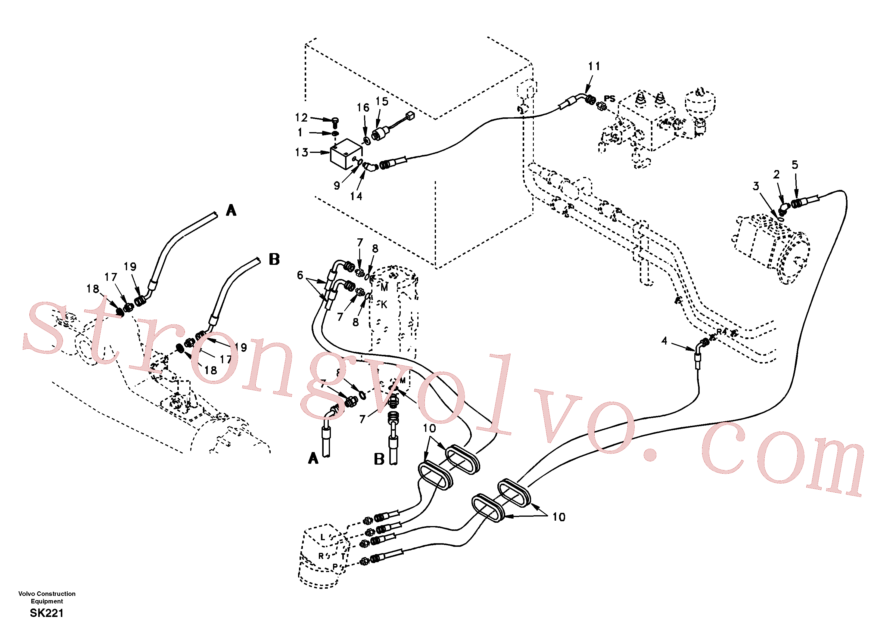 SA9412-22080 Volvo Sistema hidráulico, linha da direcção(SK221 Montagem)