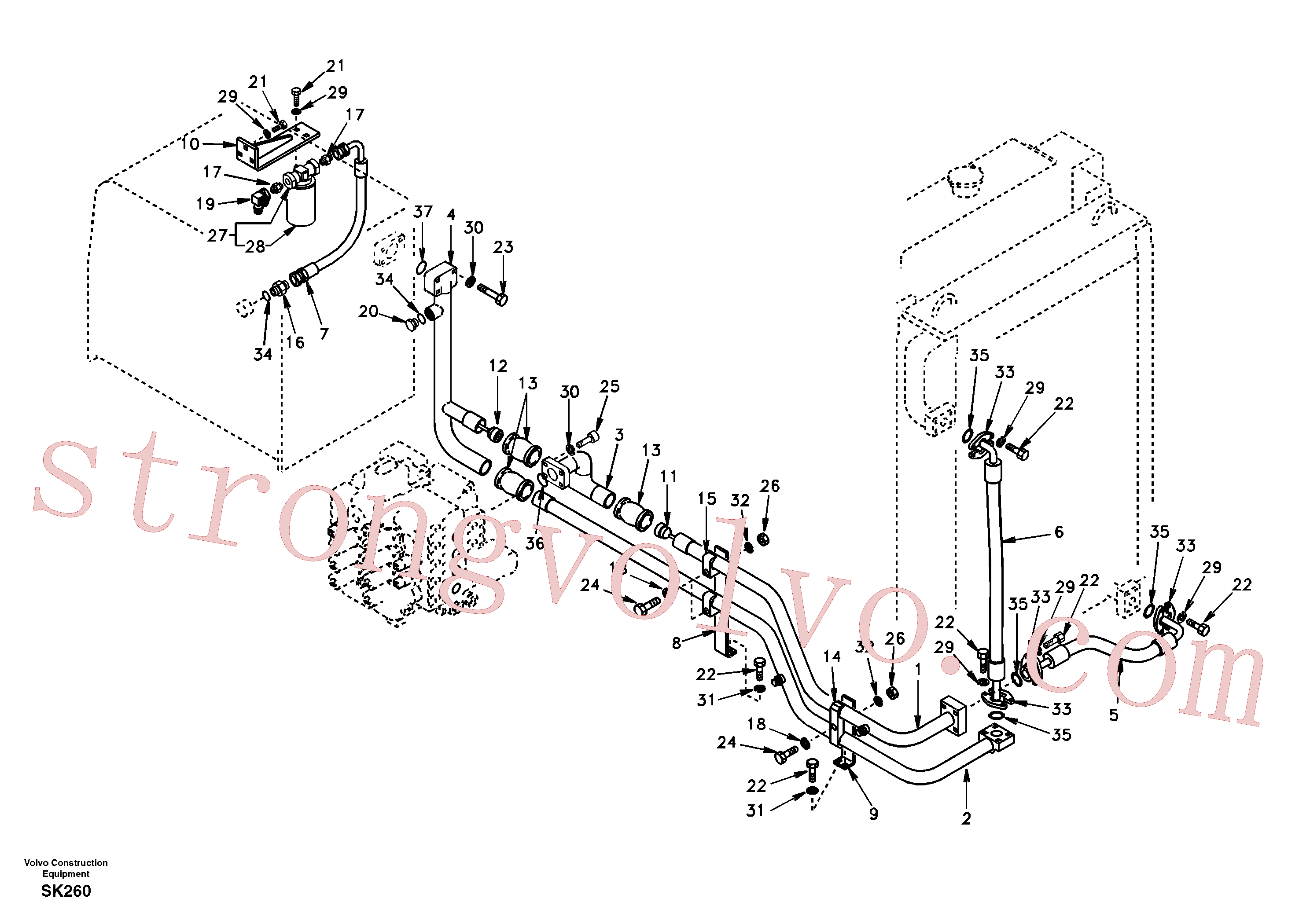 SA9453-05212 Volvo Sistema hidráulico, tanque hidráulico para o refrigerador de óleo hidráulico(SK260 Montagem)