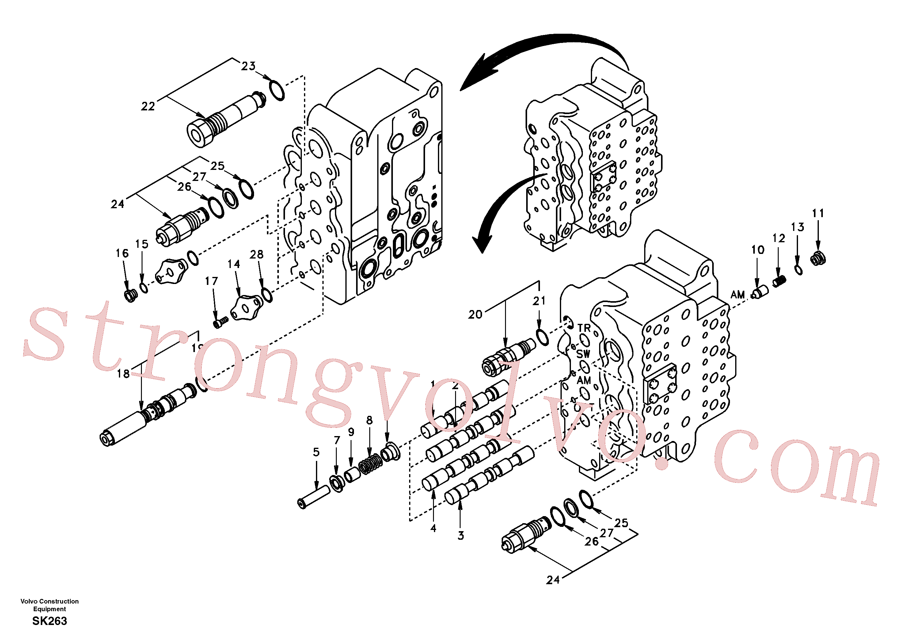 SA7270-30150 Volvo Válvula de controlo principal, deslocação em frente e braço de afundamento 1 e lança 2.(SK263 Montagem)