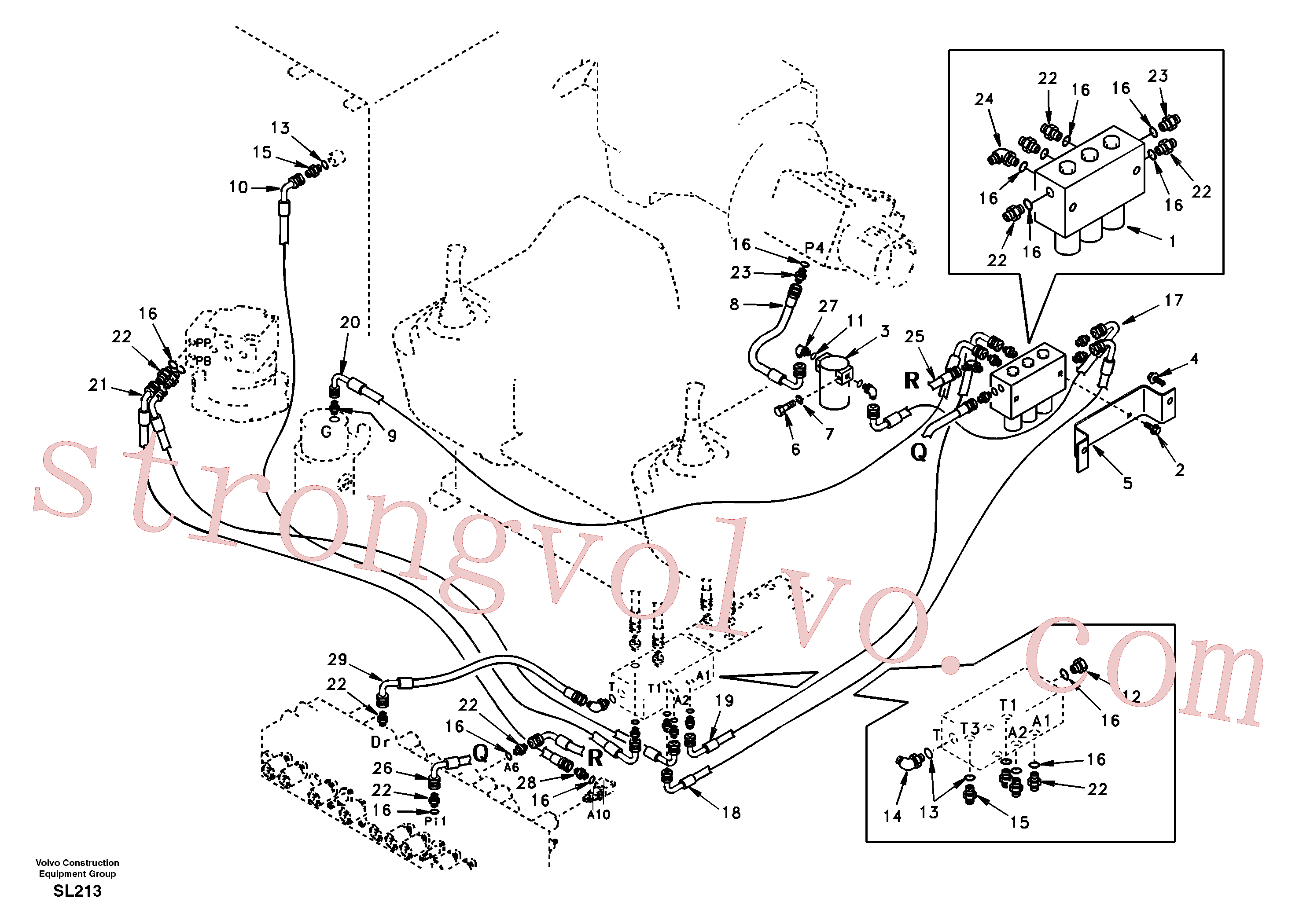 VOE14500440 Volvo Servo-sistema, válvula de controlo para válvula solenóide e motor de rotação.(SL213 Montagem)