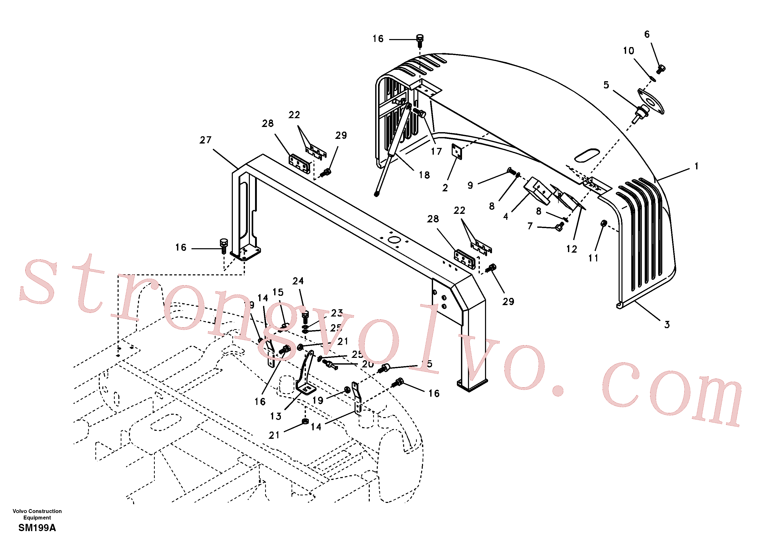 VOE965193 Volvo Estrutura da blindagem, cobertura e capot(SM199A Montagem)