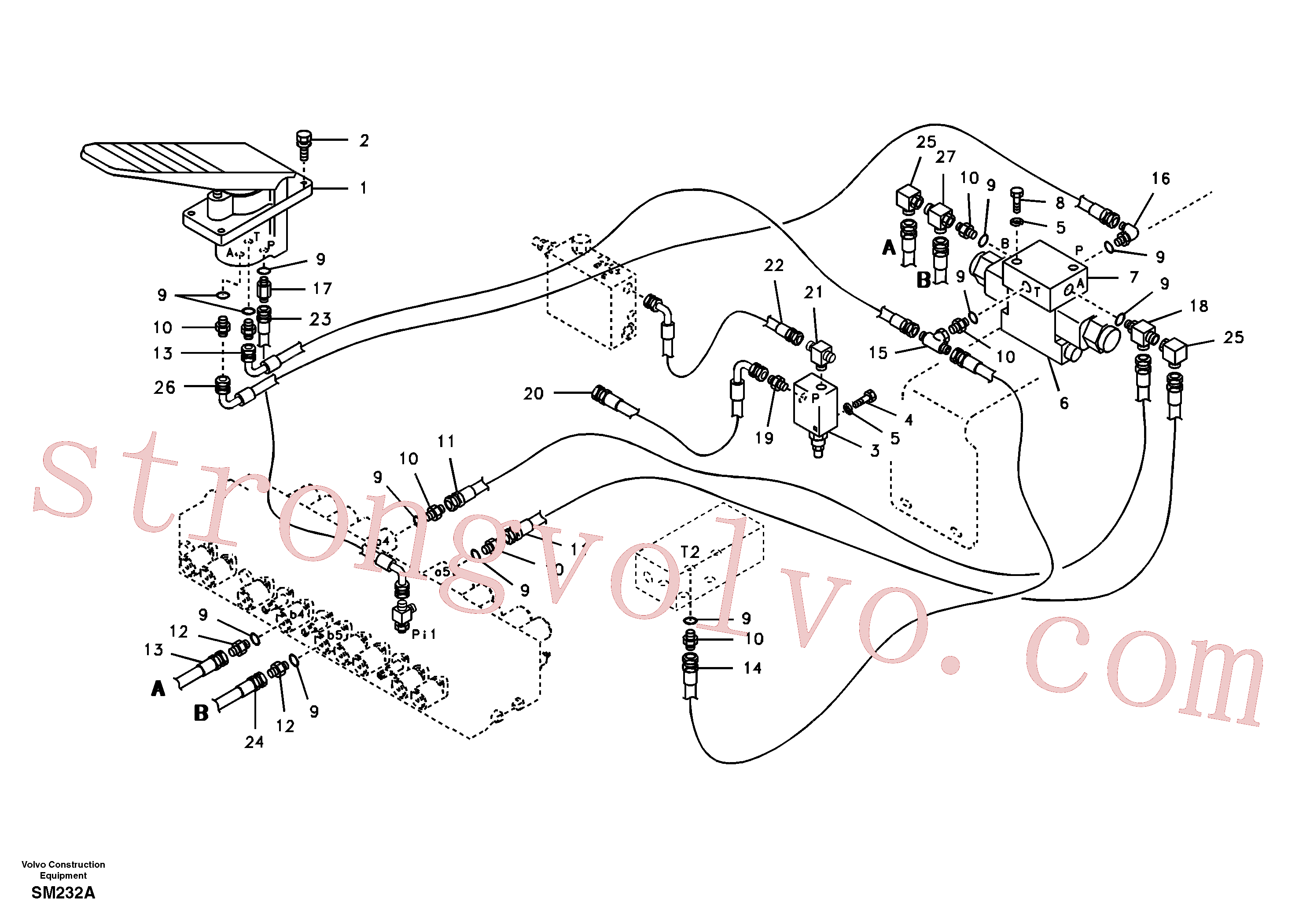 SA9412-43040 Volvo Sistema servomotor, válvula de comando para pedal da válvula de comando(SM232A Montagem)