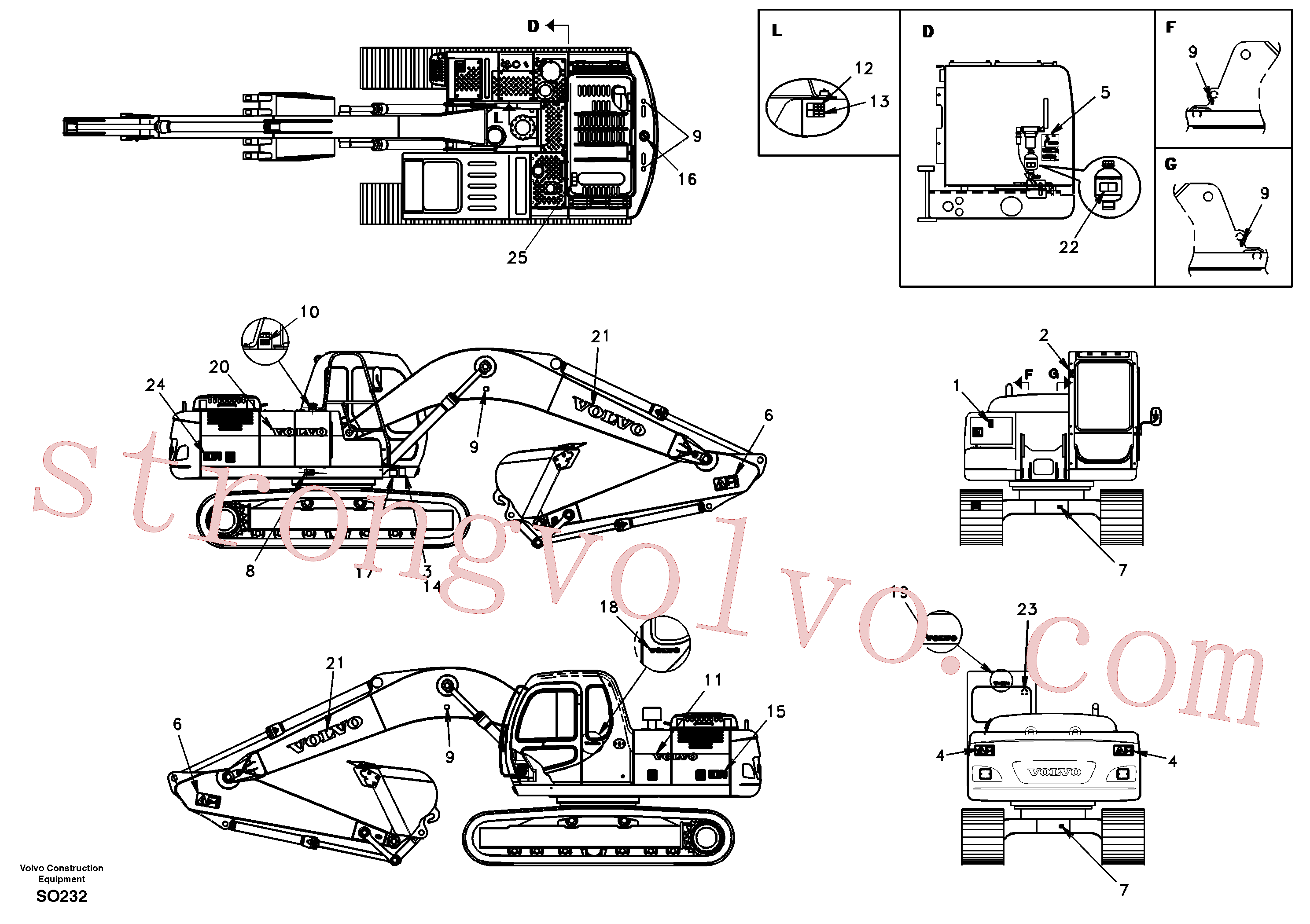 SA1192-03840 Volvo Etiqueta adesiva, localização exterior(SO232 Montagem)