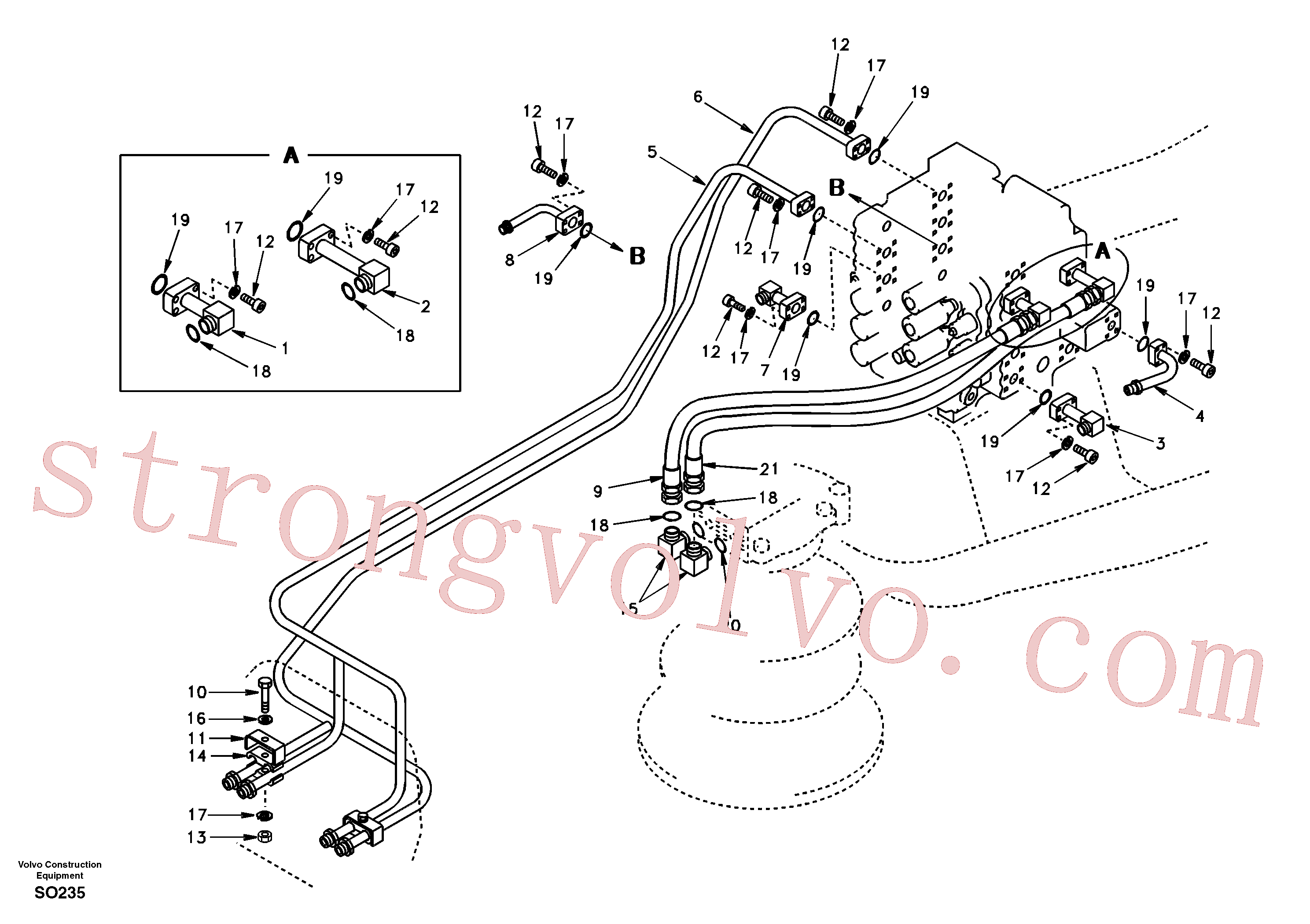 VOE938602 Volvo Sistema hidráulico, válvula de comando da lança e articulação(SO235 Montagem)