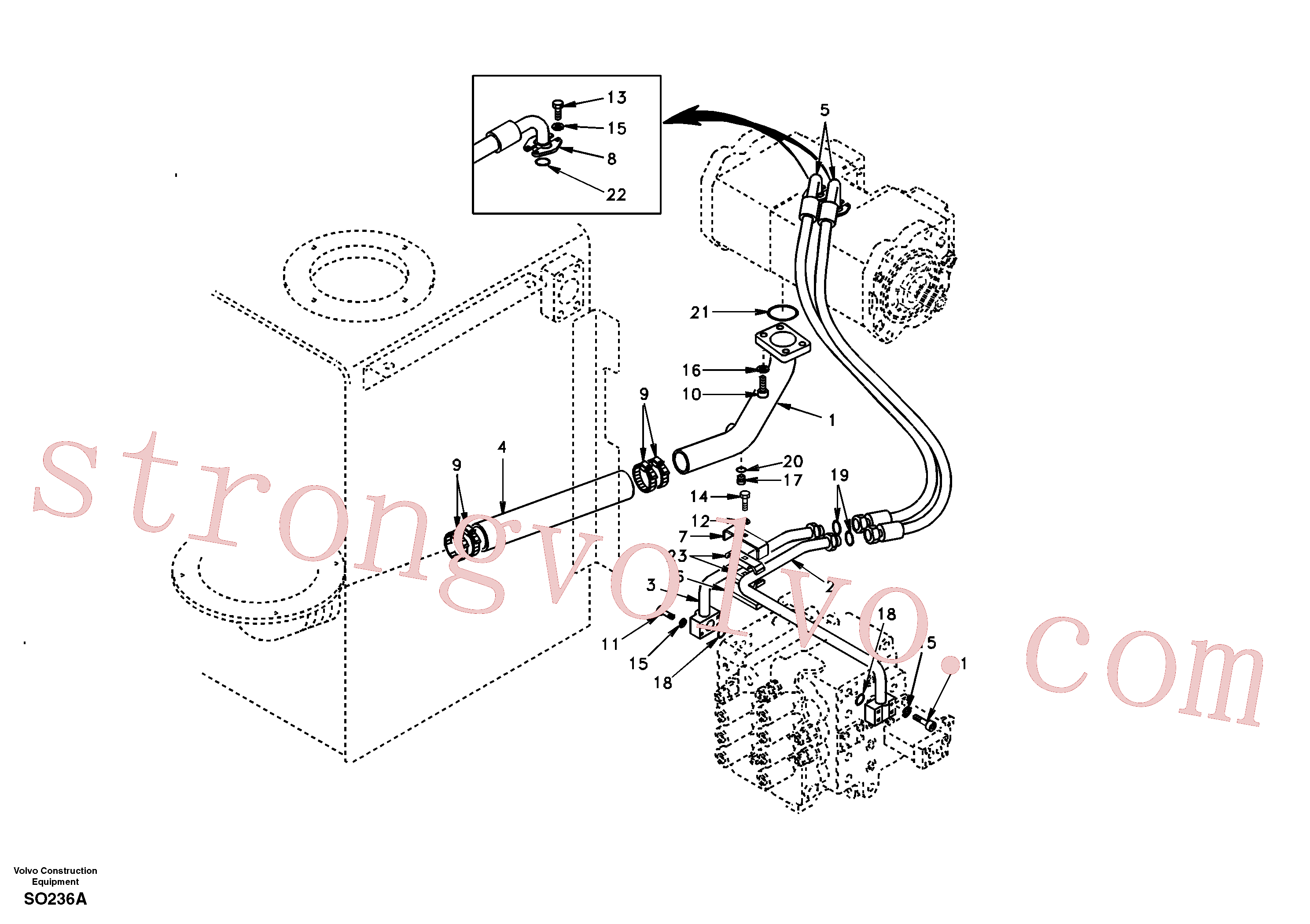 SA9011-21416 Volvo Sistema hidráulico, tanque hidráulico para a bomba hidráulica(SO236A Montagem)