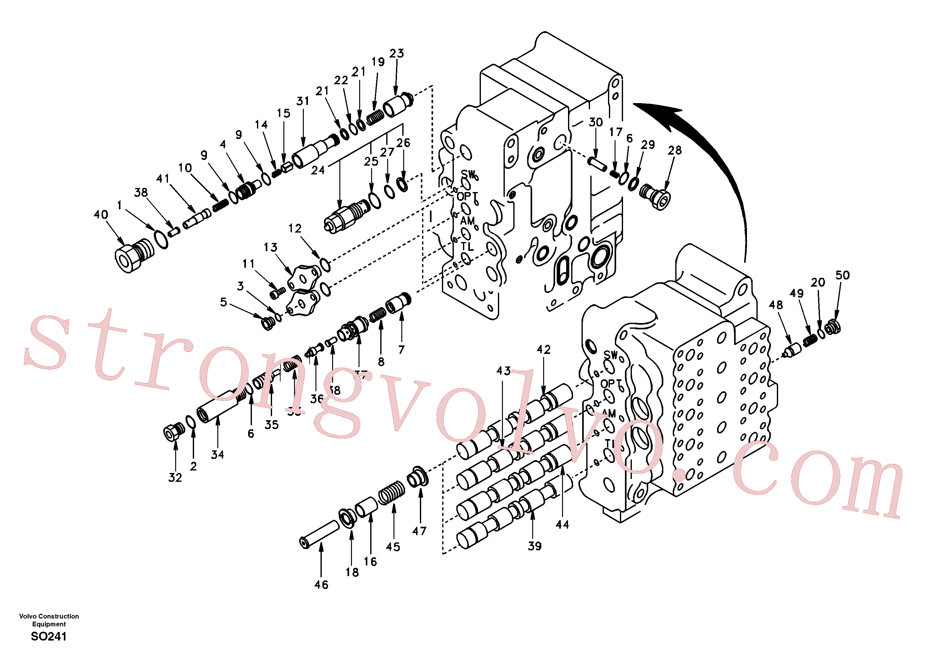 SA8230-00170 Volvo Válvula mestra de comando, rotação, opção, braço de afundamento e curso do lado esquerdo(SO241 Montagem)