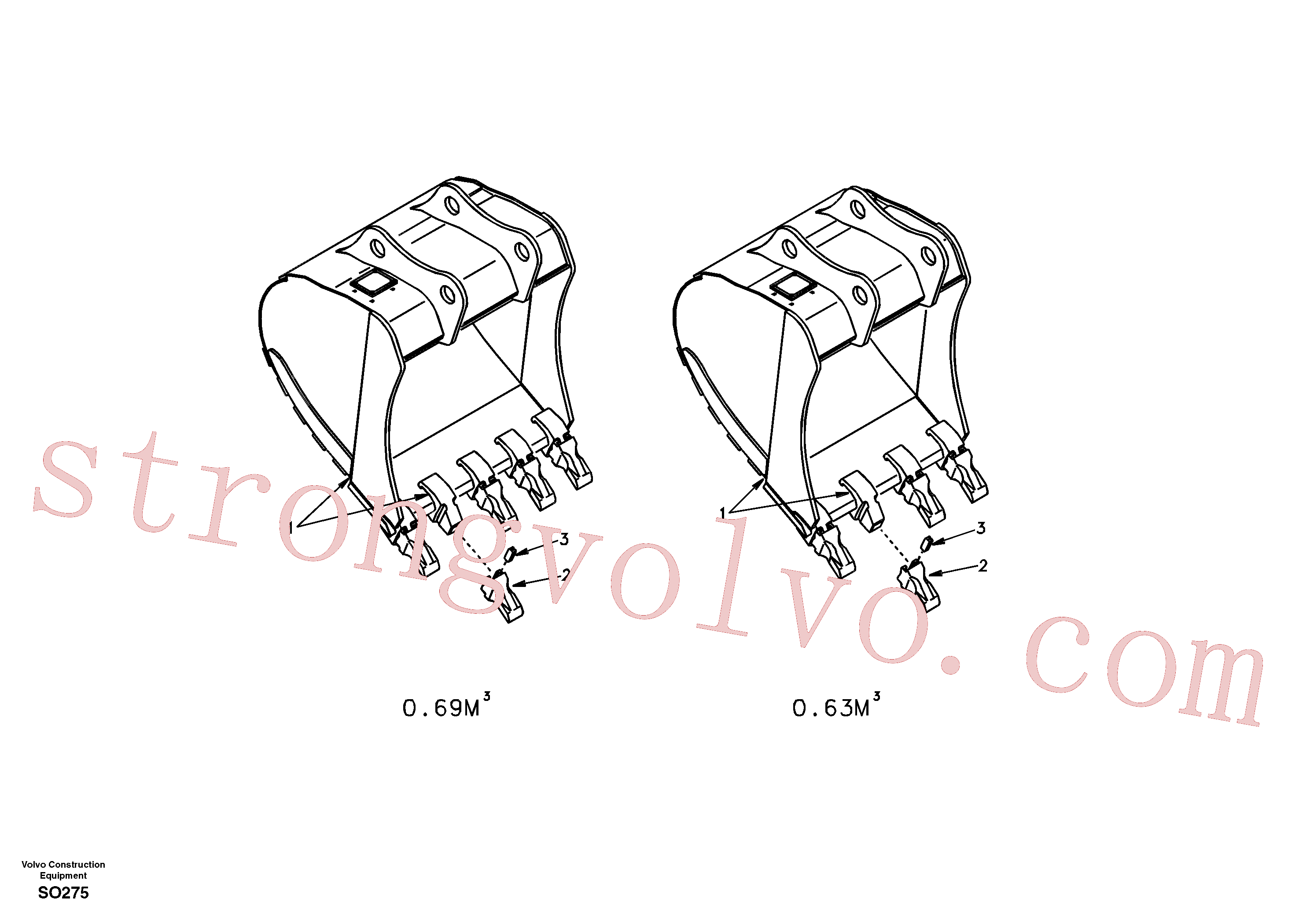 SA1171-89600 Volvo Baldes para Quickfit (engate rápido)(SO275 Montagem)