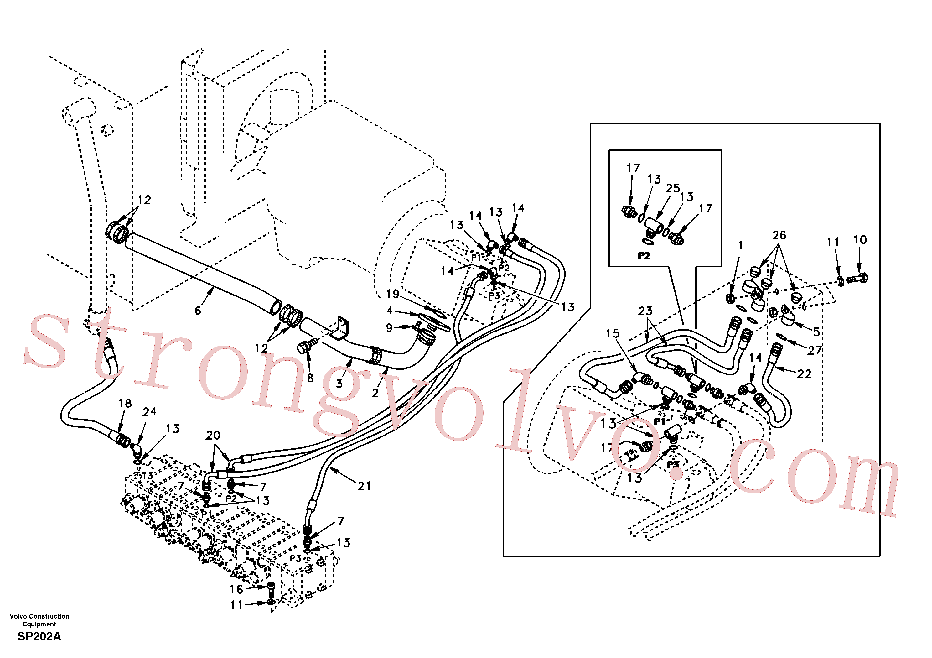 SA9451-05214 Volvo Sistema hidráulico, tanque hidráulico para a bomba hidráulica(SP202A Montagem)