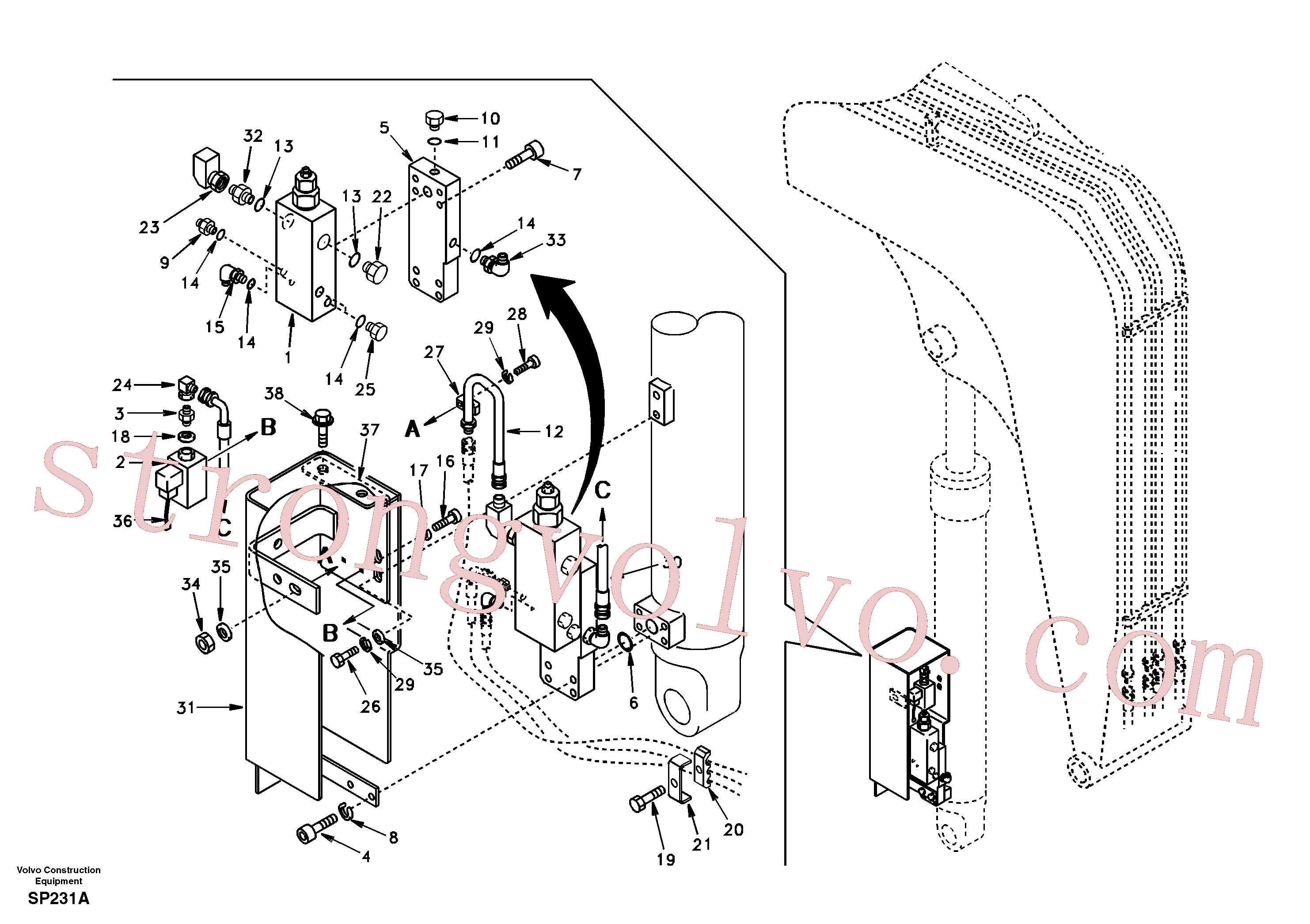 SA4142-11440 Volvo Hidráulica de serviço, ruptura da lança(SP231A Montagem)
