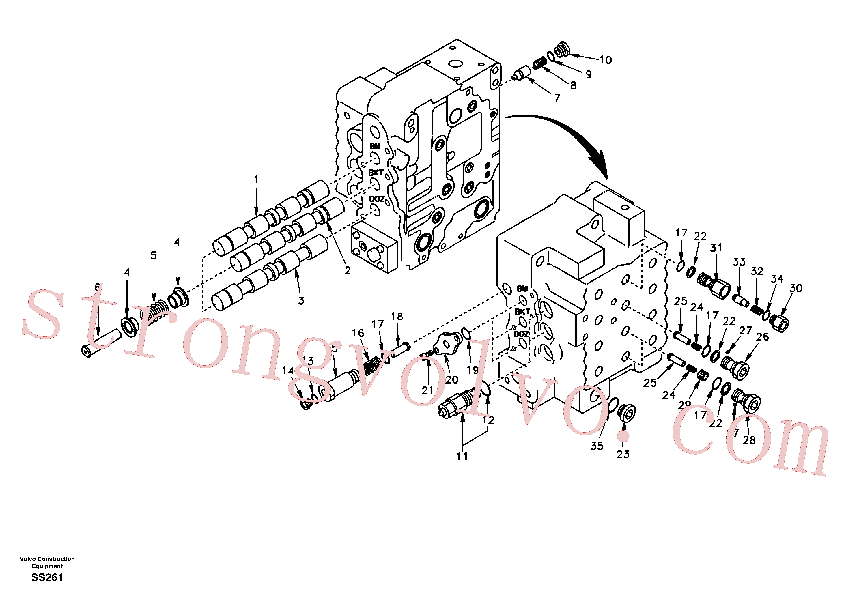 SA7273-10651 Volvo Válvula mestra de comando, lança, balde e curso do lado direito(SS261 Montagem)