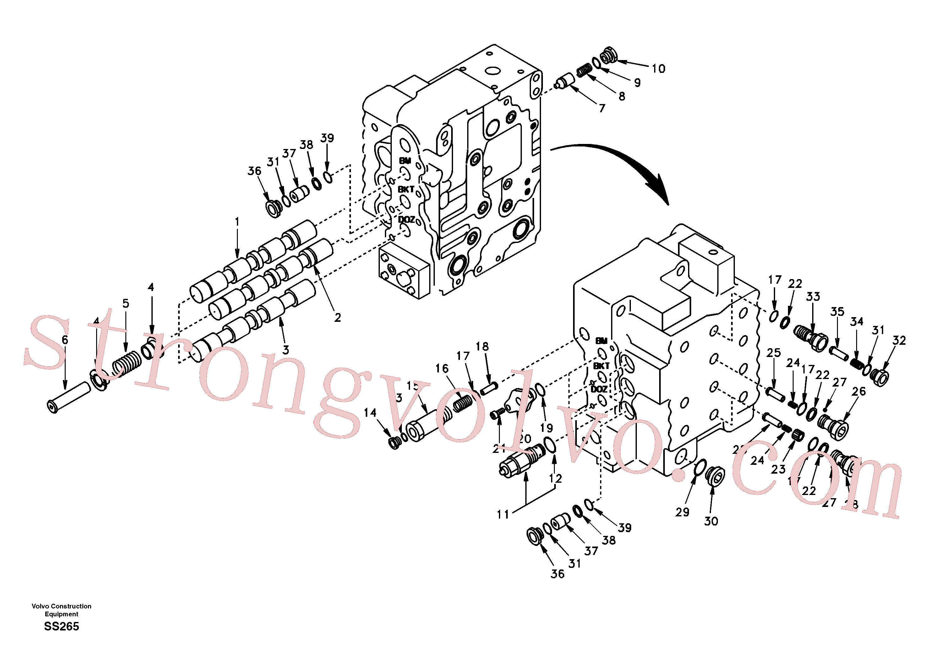 SA8230-01190 Volvo Válvula mestra de comando, lança, balde e curso do lado direito(SS265 Montagem)