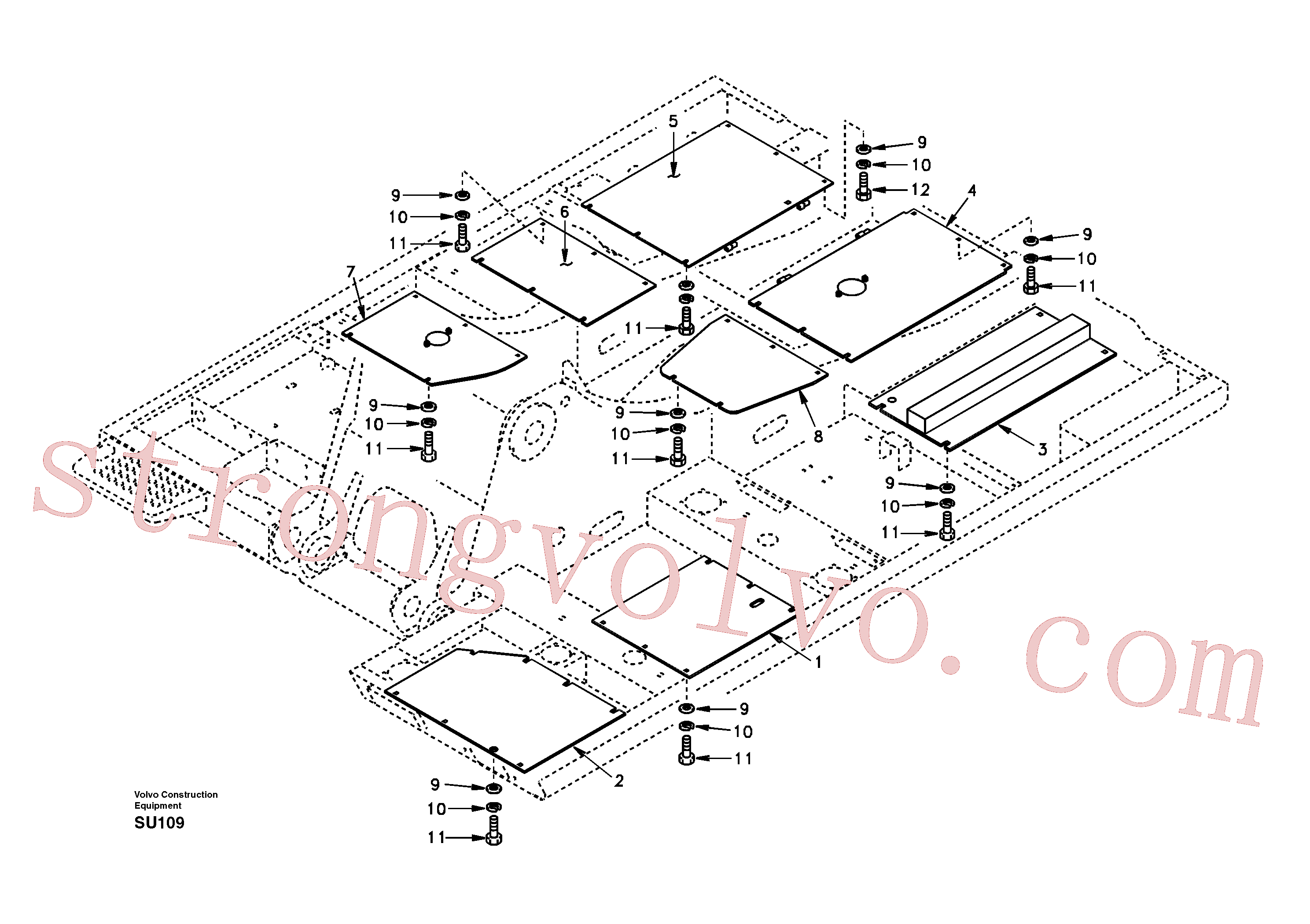 SA2051-01950 Volvo Escotilhas sob o motor, bombas hidráulicas, arrefecedor, válvula m. e depósito de combustível(SU109 Montagem)