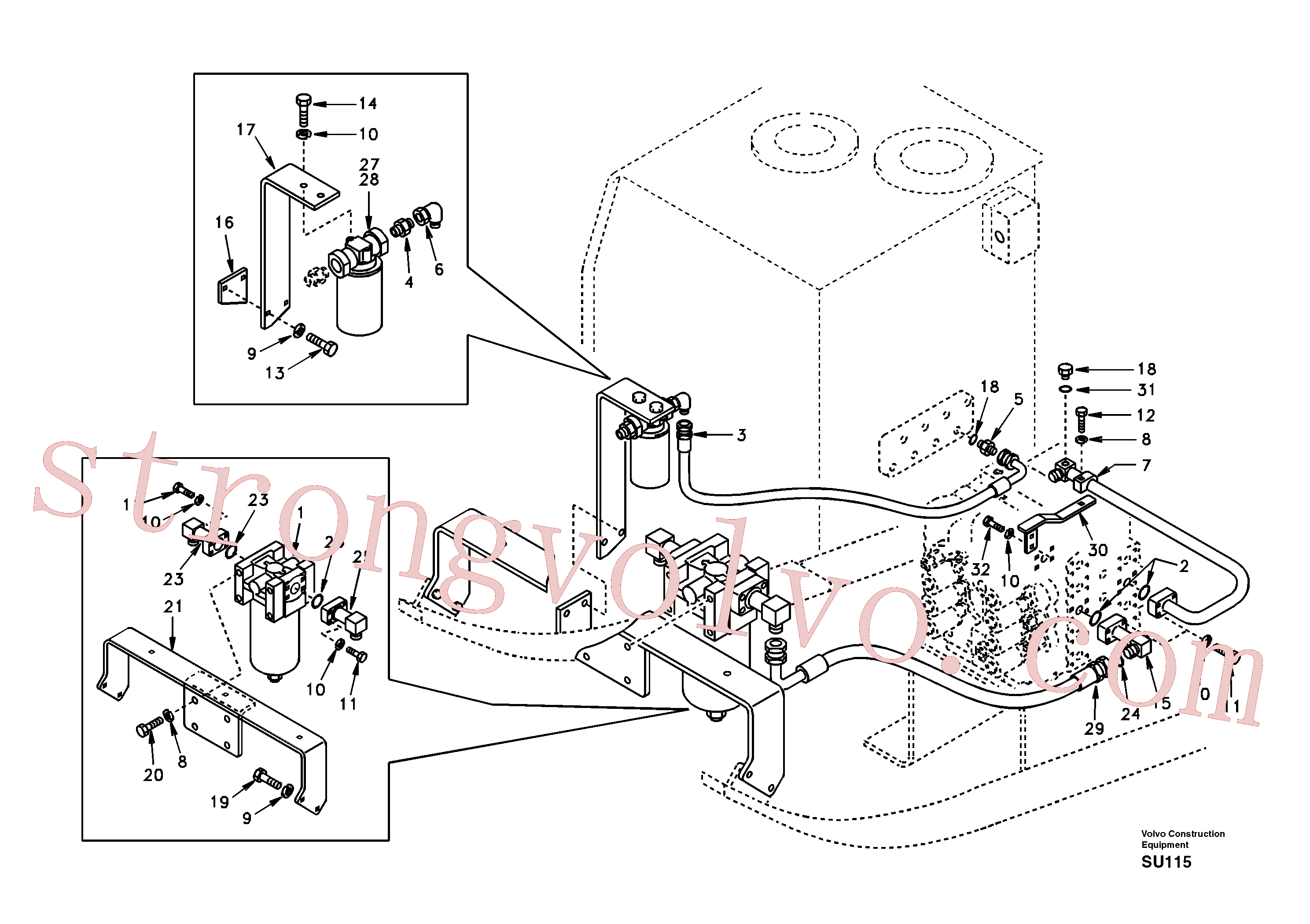 SA1142-05650 Volvo Sistema hidráulico, válvula de controlo do filtro de retorno(SU115 Montagem)