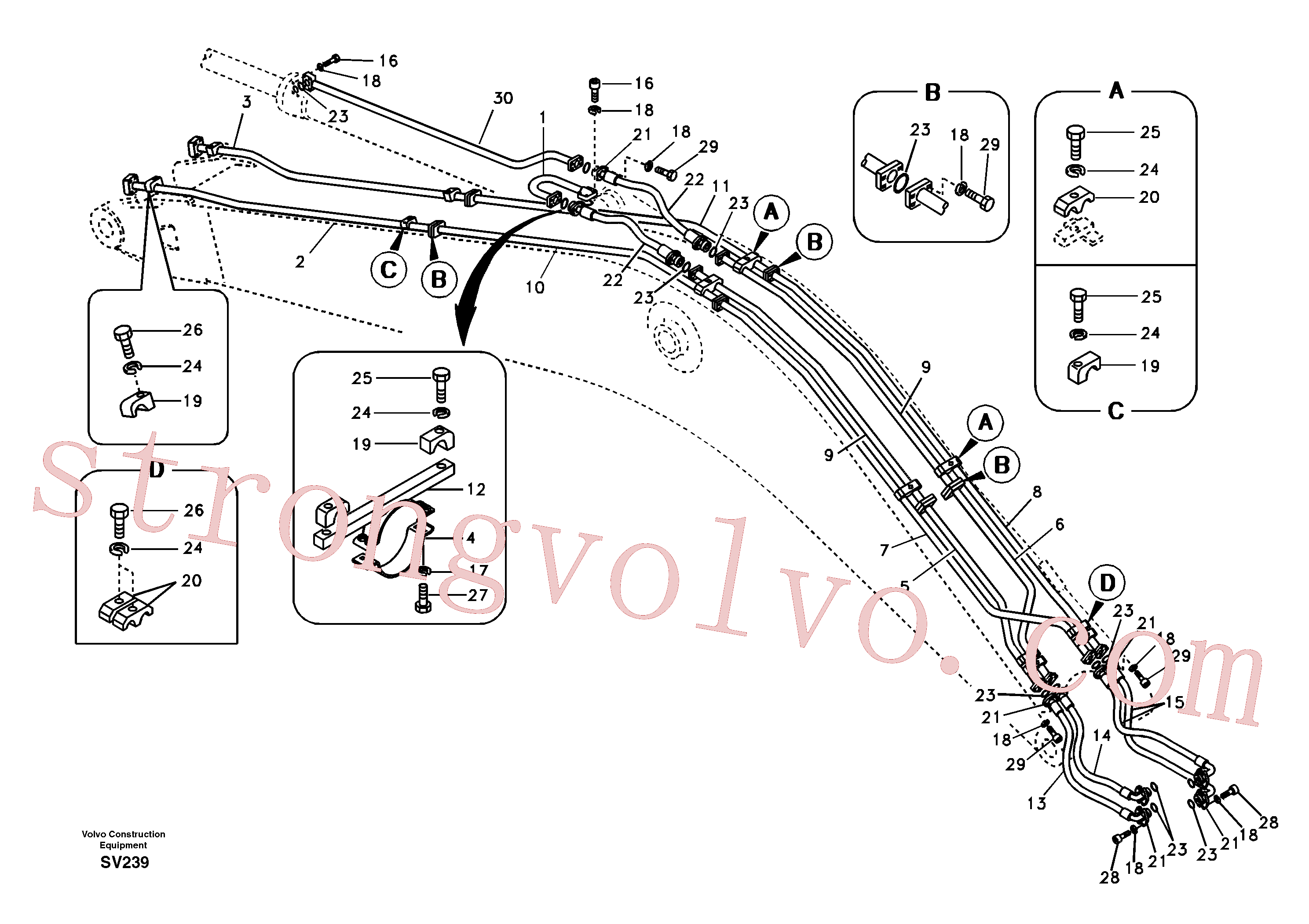 VOE14880728 Volvo Hidráulica de serviço, cilindro do braço de afundamento na lança.(SV239 Montagem)