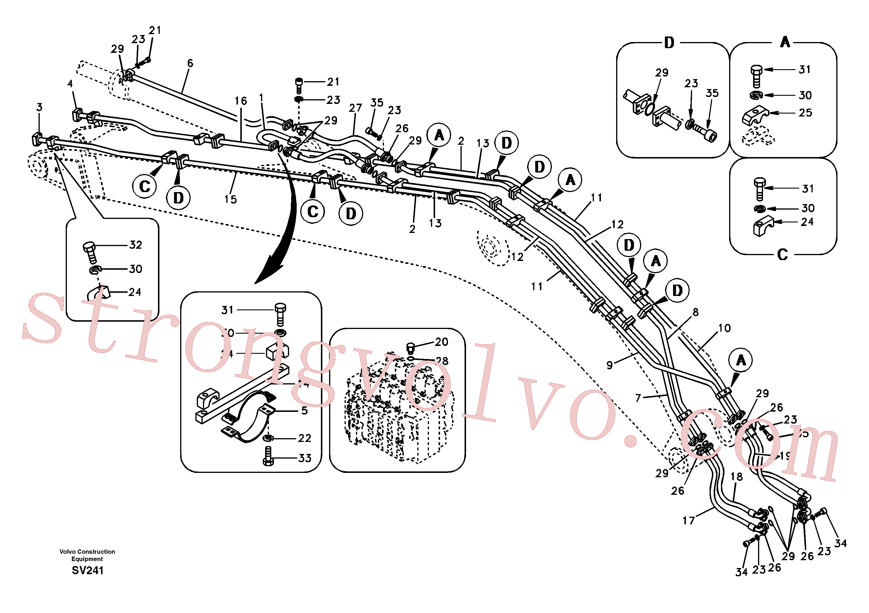 VOE14880728 Volvo Hidráulica de serviço, cilindro do braço de afundamento na lança(SV241 Montagem)