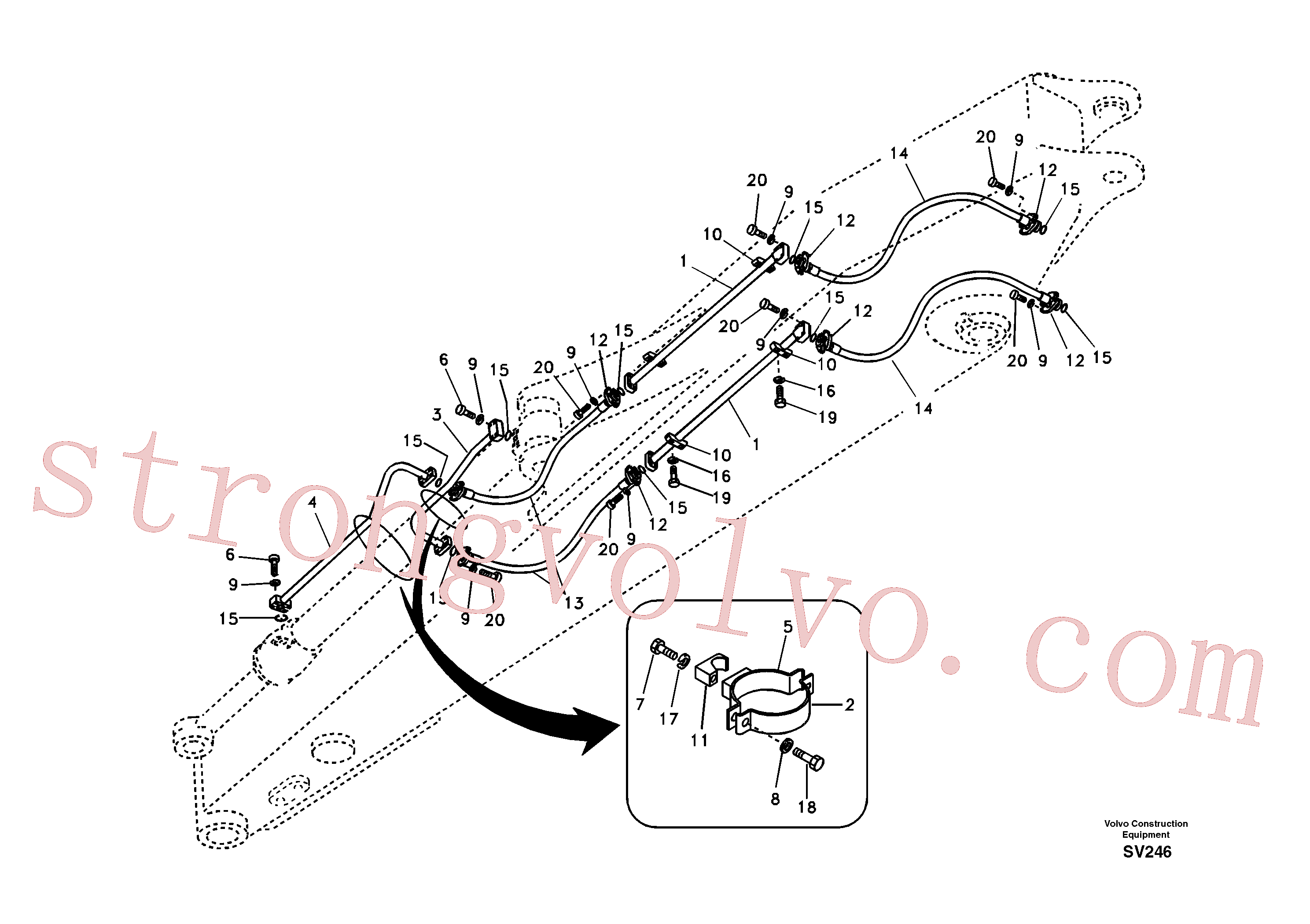 SA9372-34370 Volvo Hidráulica de serviço, cilindro do balde no braço de afundamento comprido(SV246 Montagem)