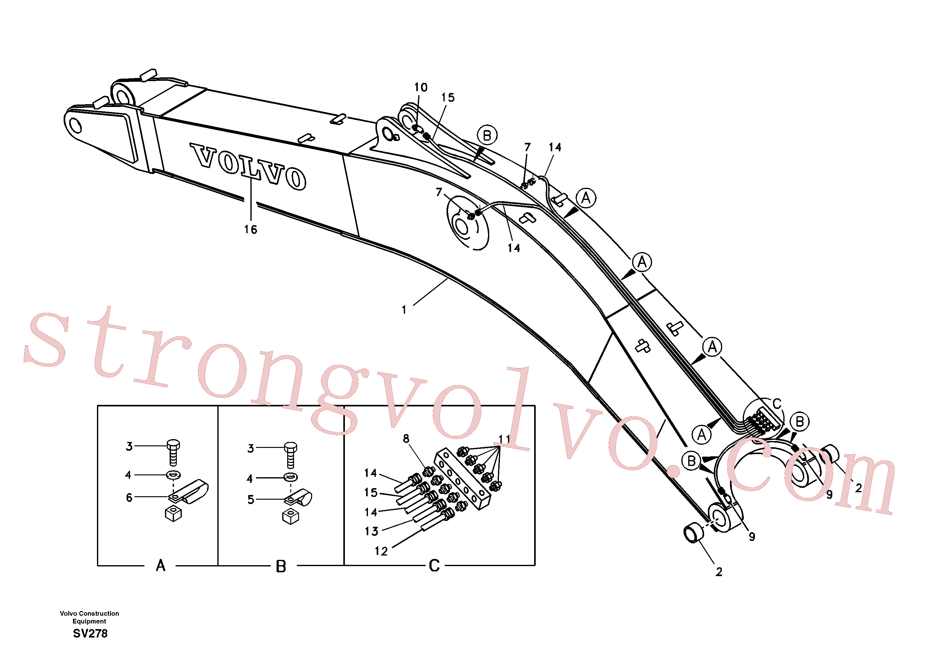China Made VOE14520222 Boom Volvo Acessórios para escavadeira