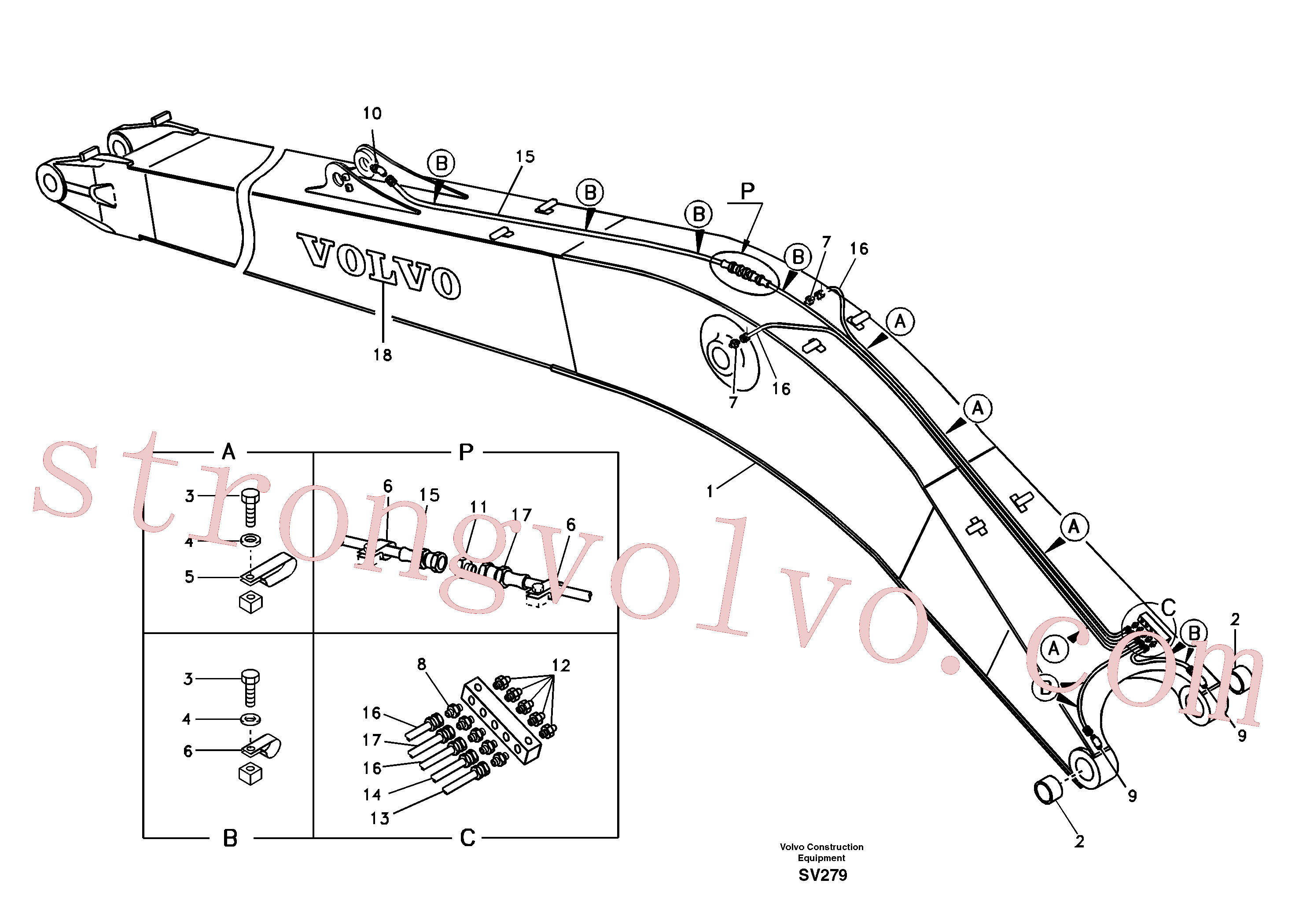 VOE14562877 Volvo Tubagem de lubrificação com massa e lança, longo alcance(SV279 Montagem)