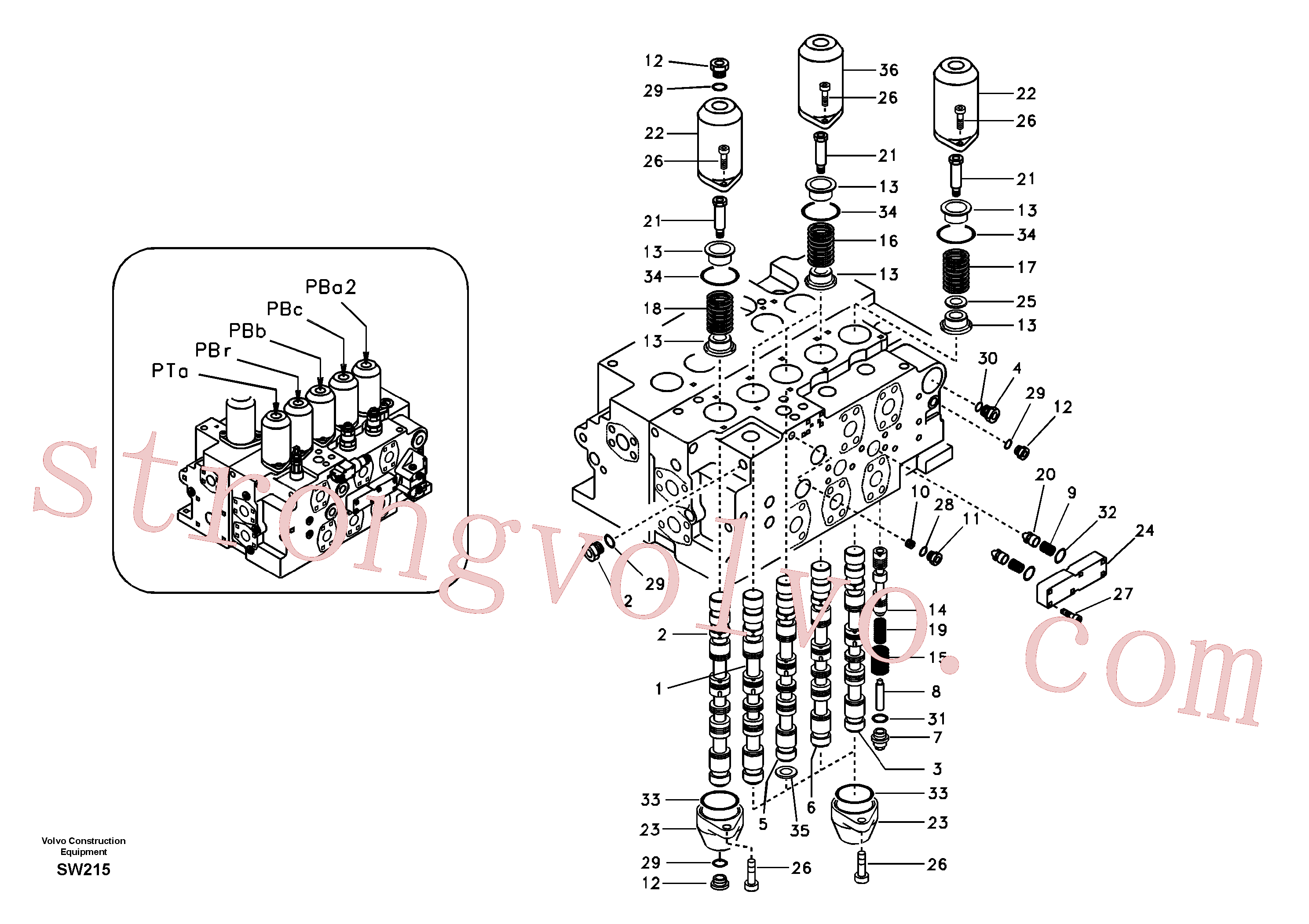 SA9016-21007 Volvo Válvula mestra de comando, lança, balde e curso do lado direito(SW215 Montagem)
