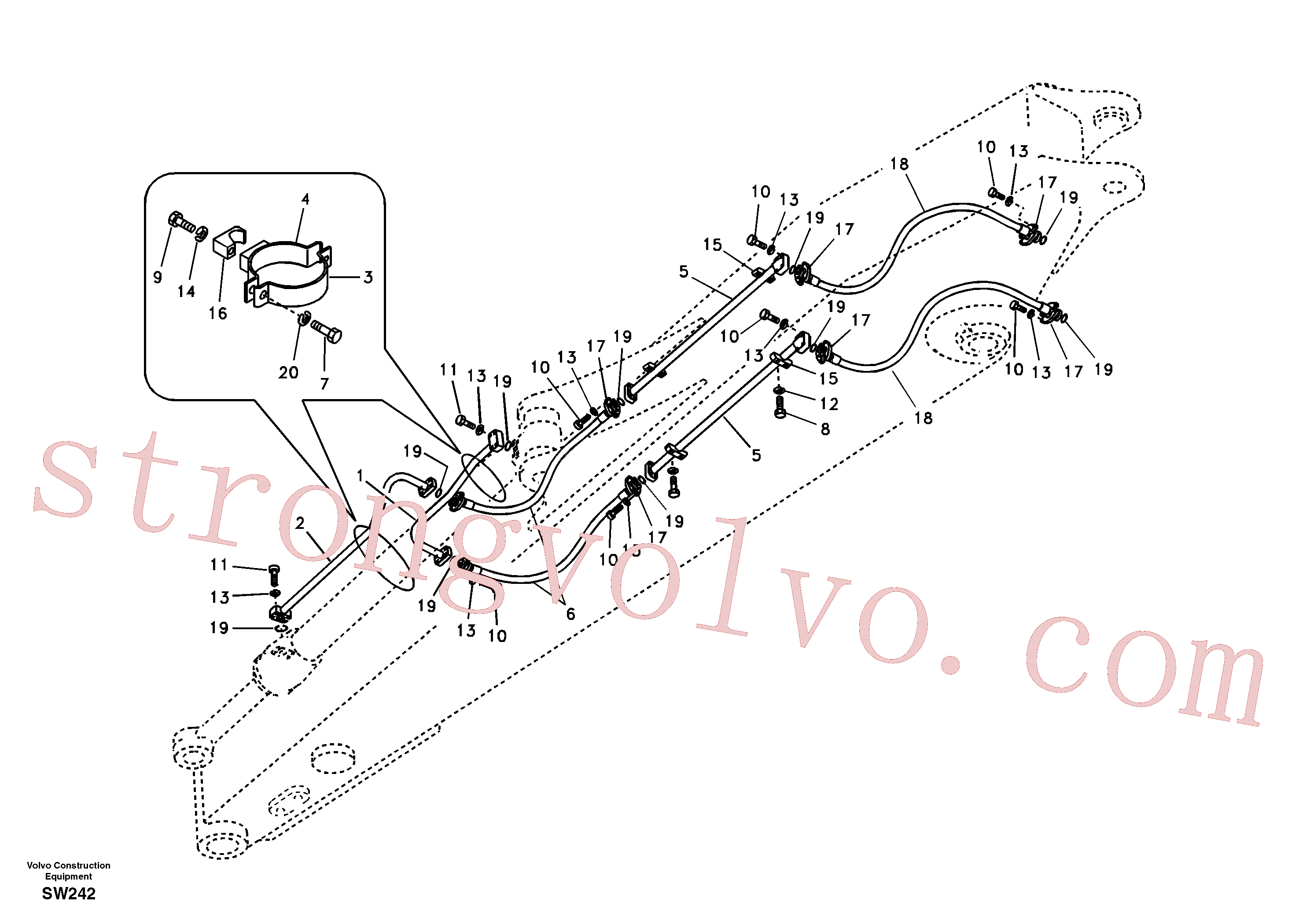 SA9459-05550 Volvo Hidráulica de serviço, cilindro do balde no braço de afundamento comprido(SW242 Montagem)