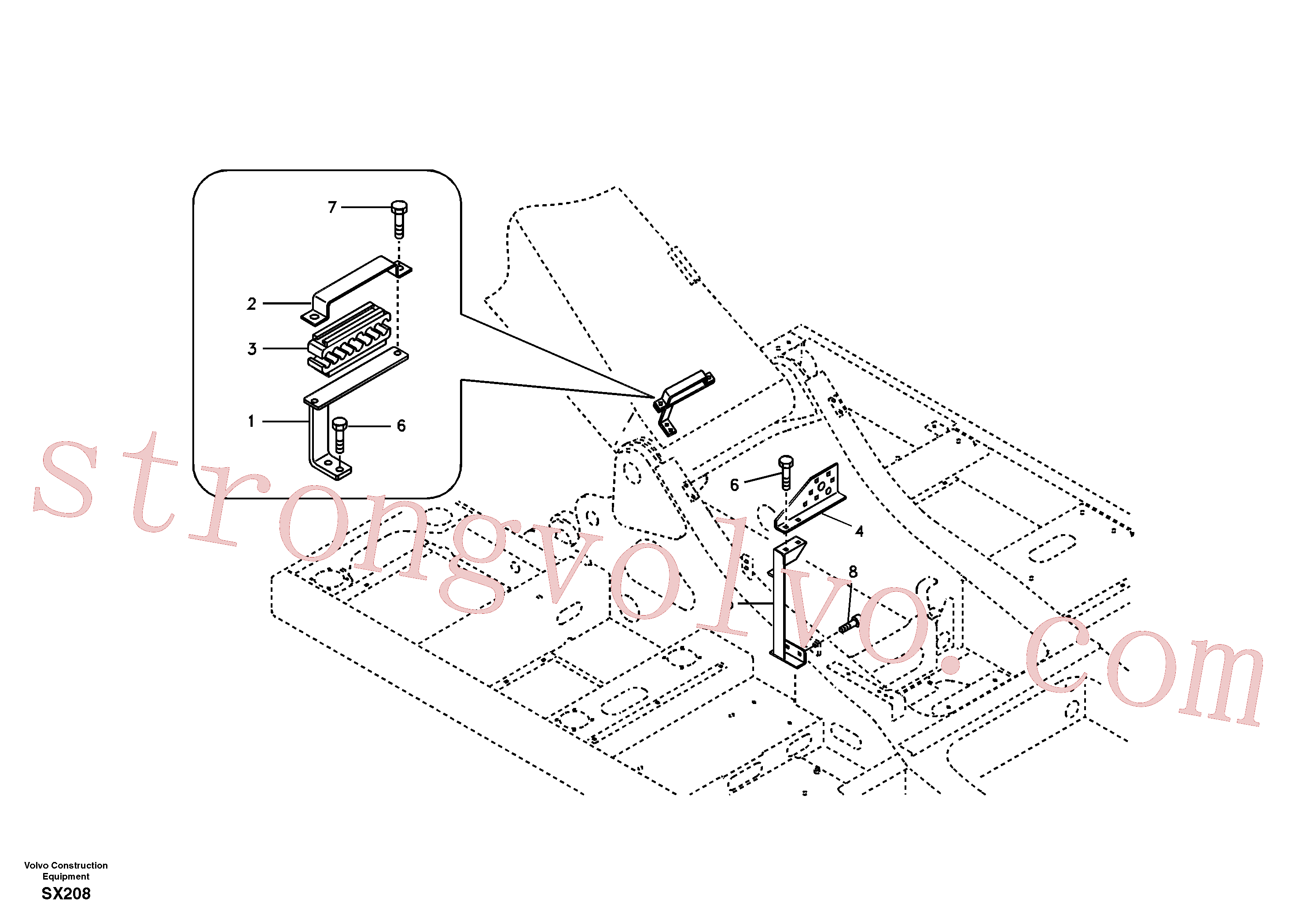 SA1174-55230 Volvo Suporte das linhas hidráulicas - encaixe rápido, rotor, ruptura da mangueira(SX208 Montagem)