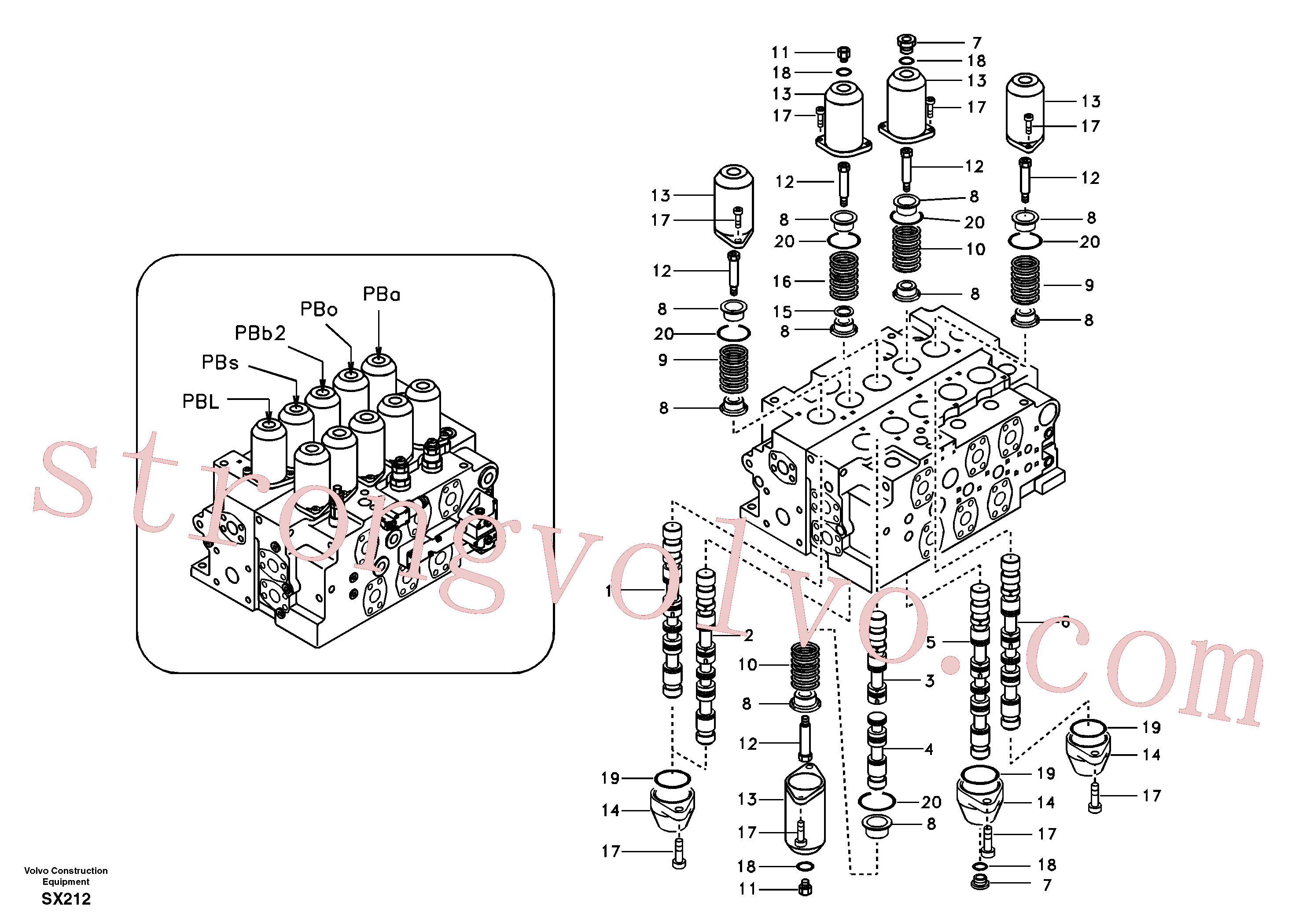 VOE14577705 Volvo Válvula mestra de comando, rotação, opção, braço de afundamento e curso do lado esquerdo(SX212 Montagem)